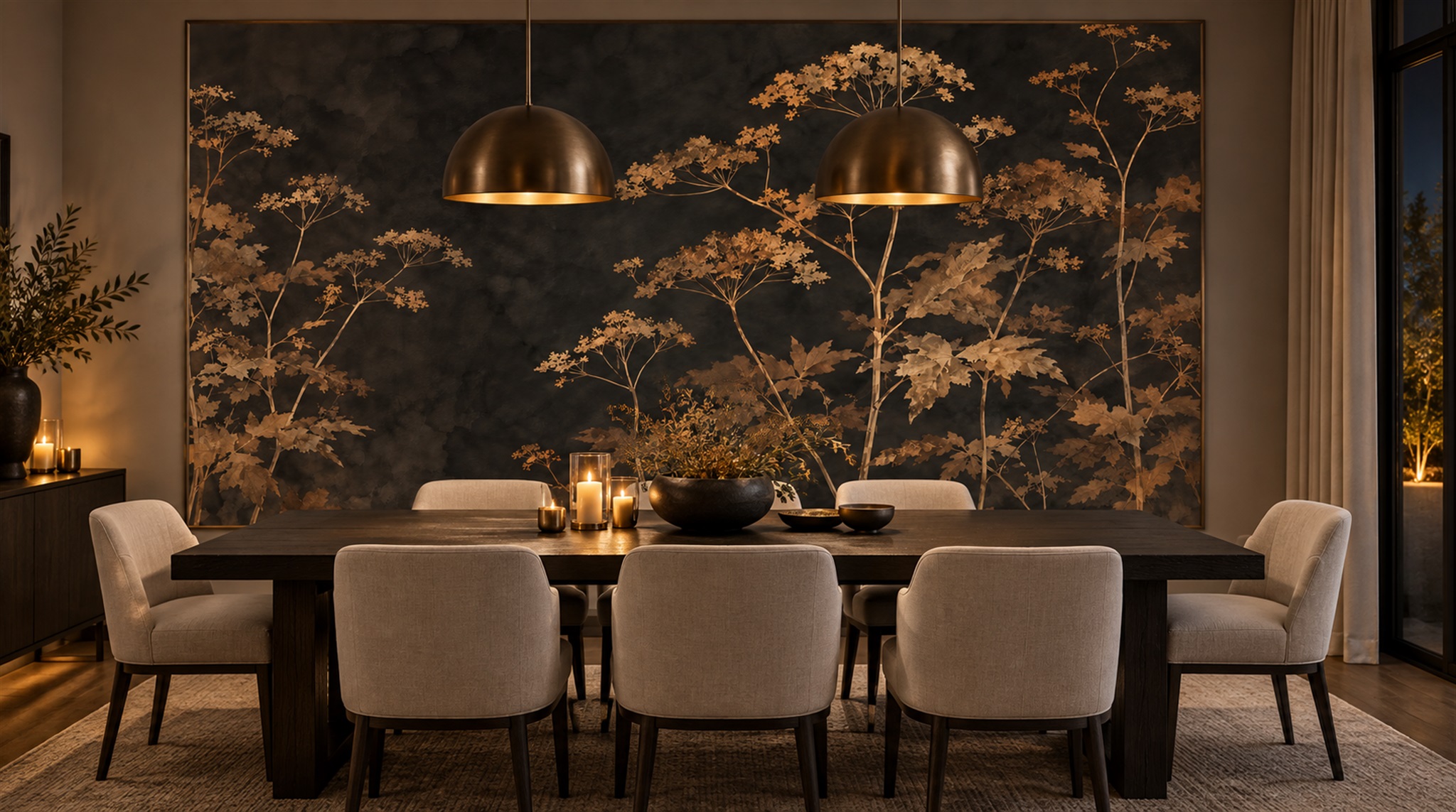 Red And Neutral Leaf Patterning Decorative Wallpaper Mural Bedroom-wallpaper-murals, Peel-and-stick Finish