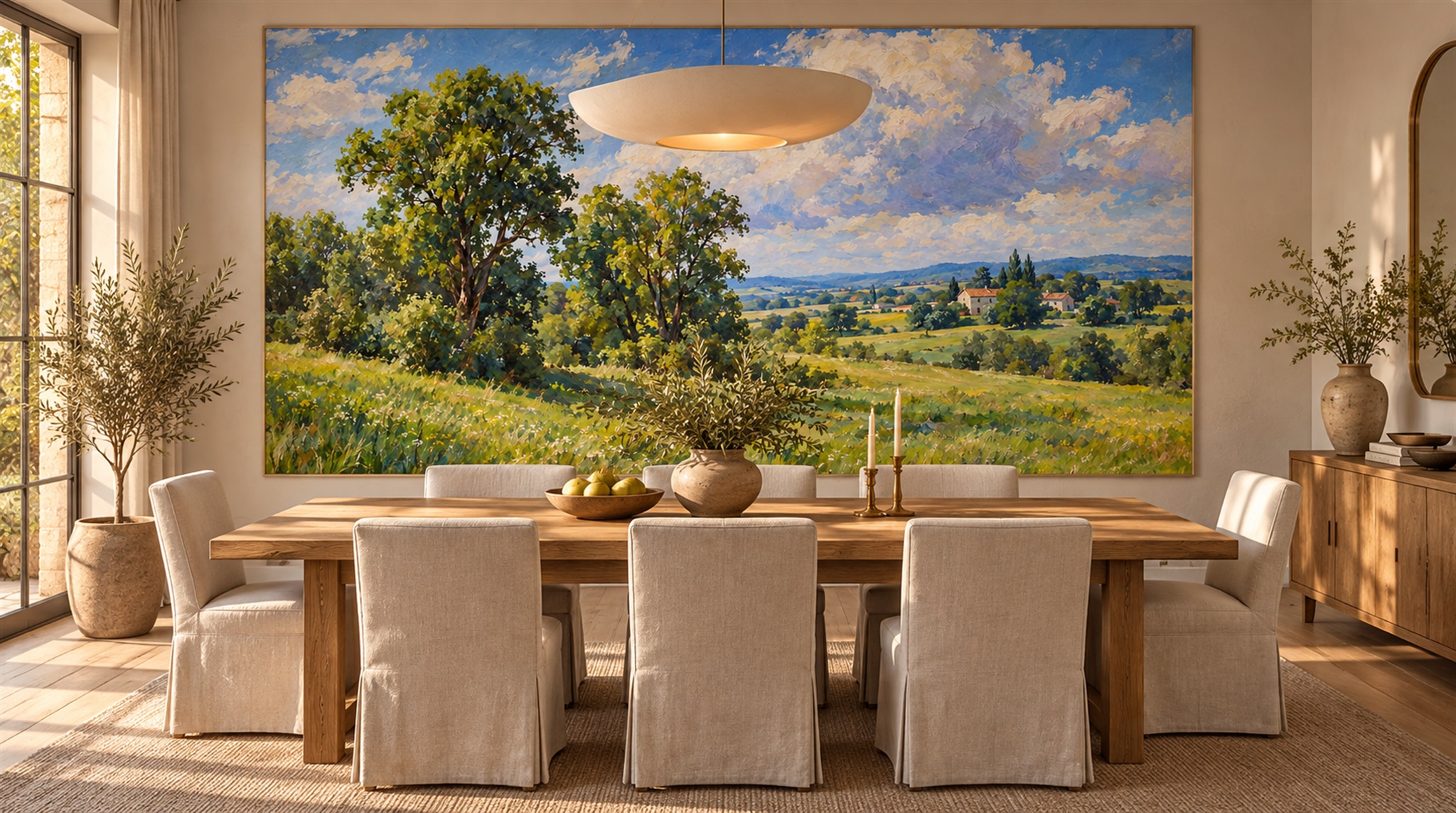 Red And Blue A Painterly Scenic View Layered Wallpaper Bedroom-wallpaper-murals, Peel-and-stick Finish