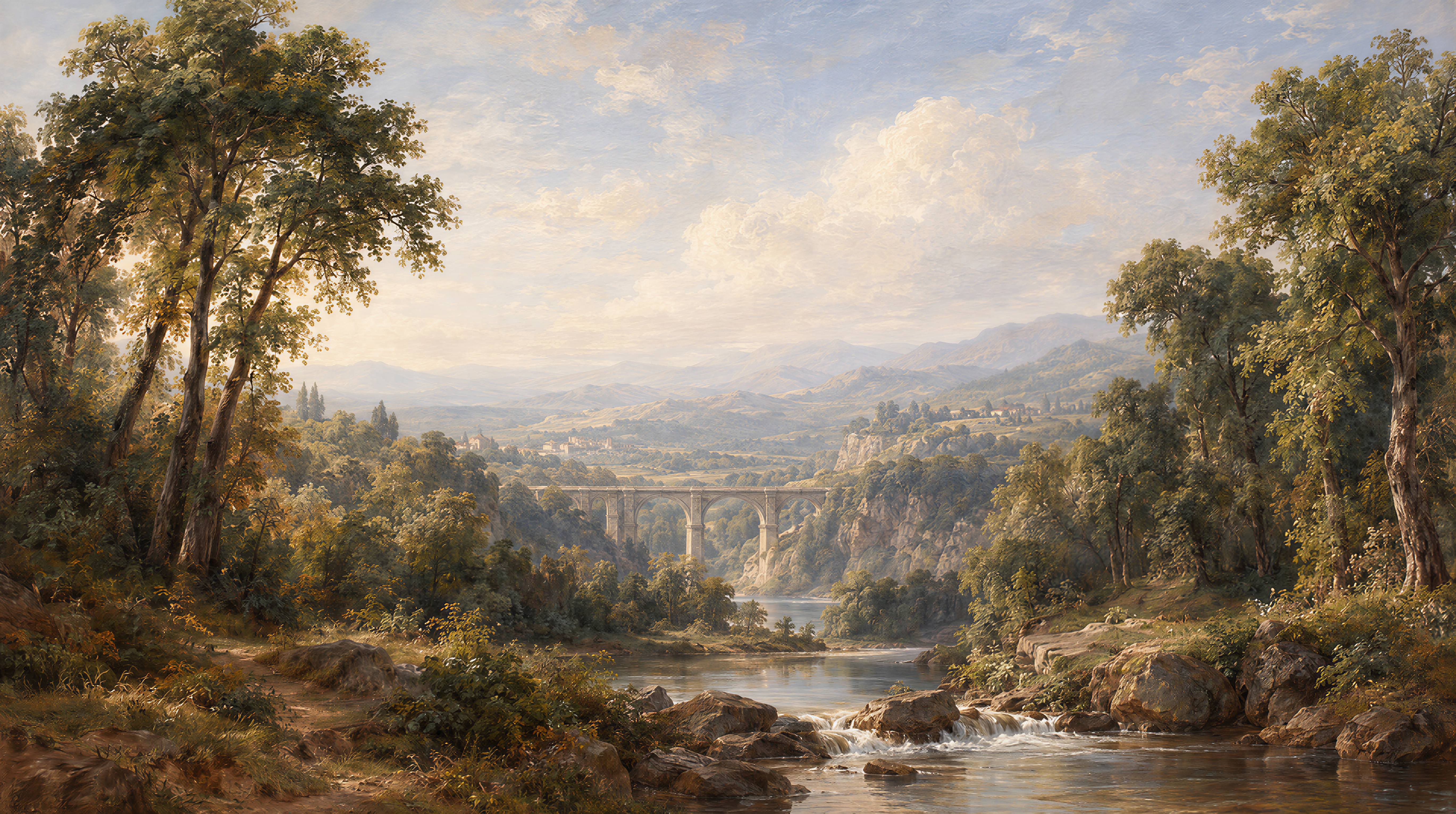 Red And Neutral A Painterly Scenic View Decorative Wallpaper, Peel-and-stick Finish