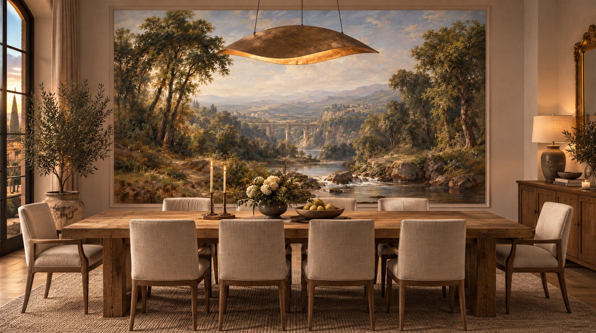 Red And Neutral A Painterly Scenic View Decorative Wallpaper Bedroom-wallpaper-murals, Peel-and-stick Finish