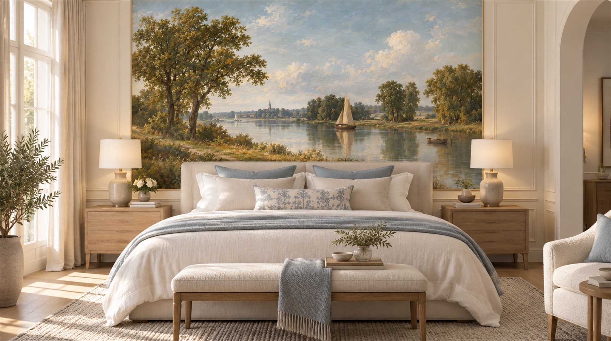 Red And Sage Green A Painterly Scenic Accent-wall-wallpaper-murals, Peel-and-stick Finish
