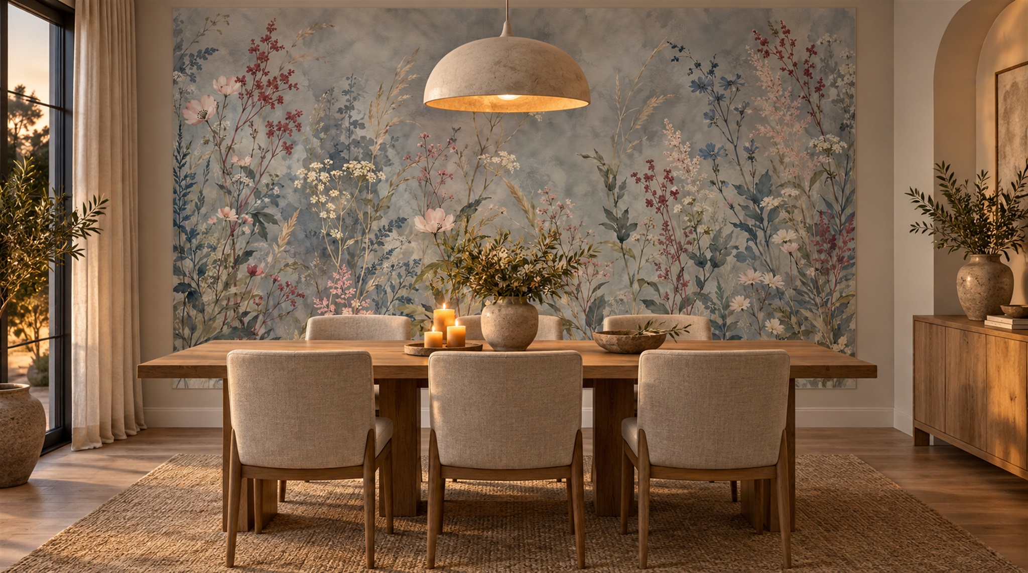 Red And Blue Floral Forms Wallpaper Mural Bedroom-wallpaper-murals, Peel-and-stick Finish