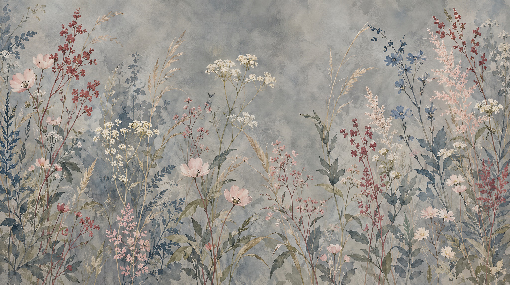 Pastel Wildflower Meadow Wallpaper Mural — Wallpaper Mural Design, Peel-and-stick Finish