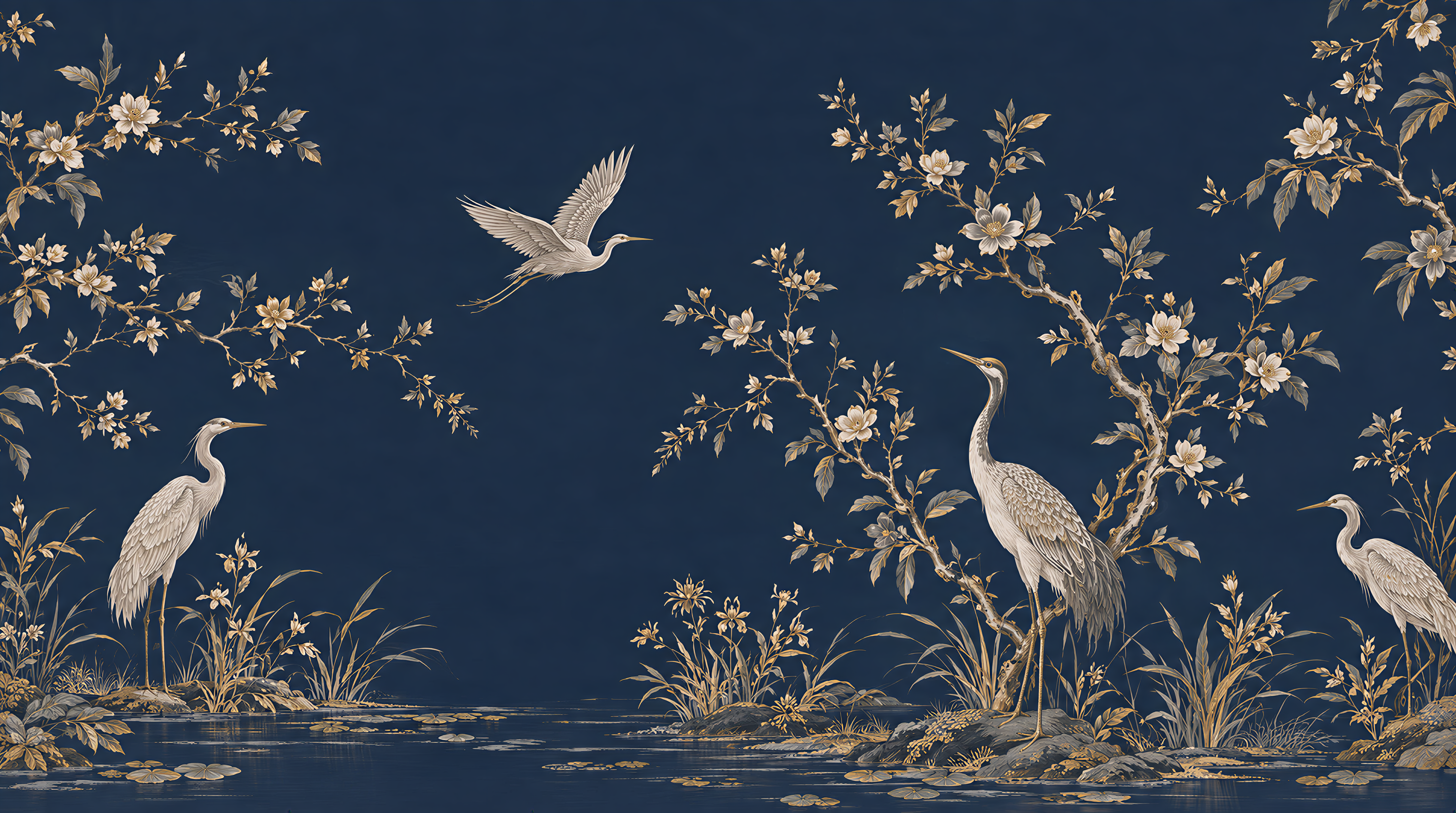 Red And Navy Bird Forms Wallpaper Mural, Peel-and-stick Finish