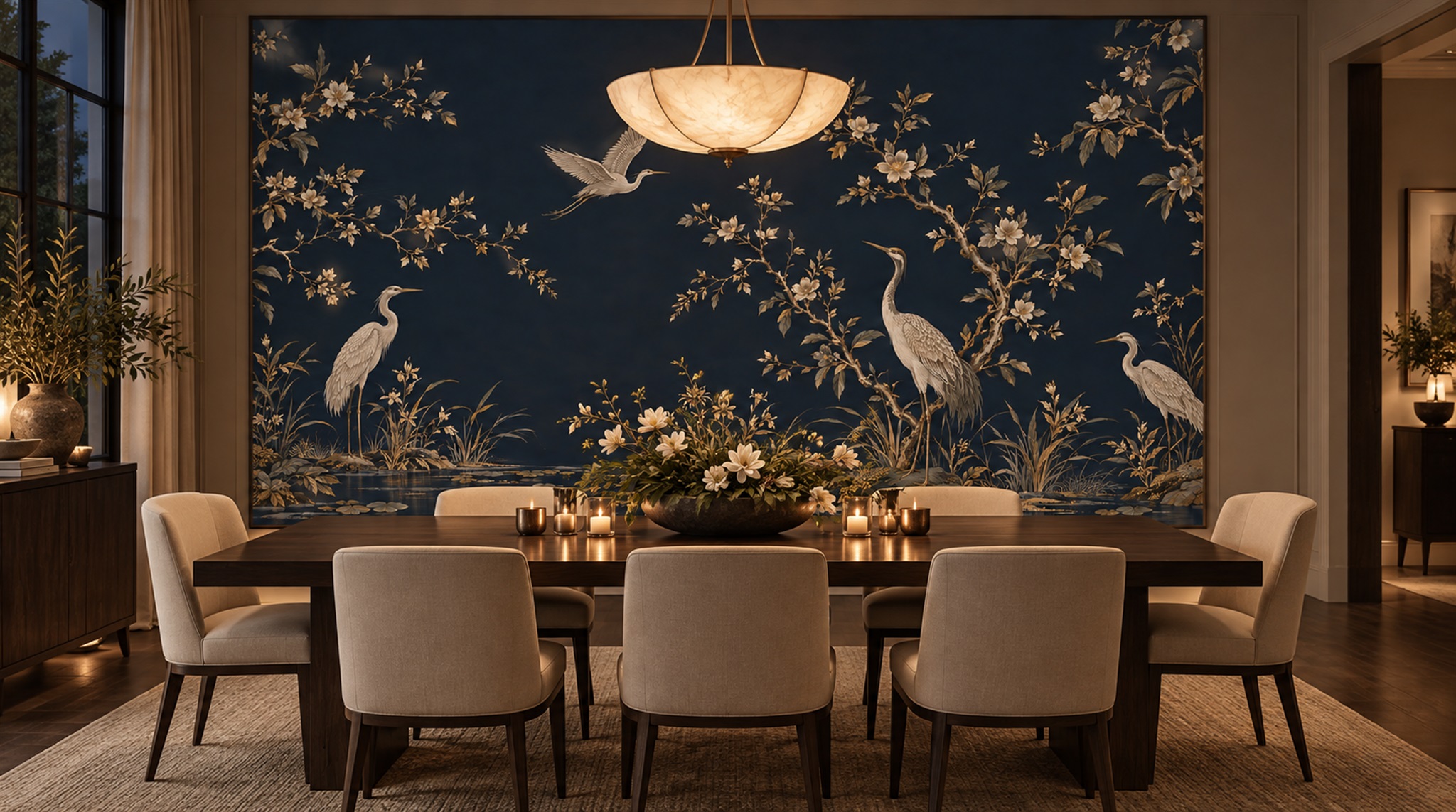 Red And Navy Bird Forms Wallpaper Mural Bedroom-wallpaper-murals, Peel-and-stick Finish