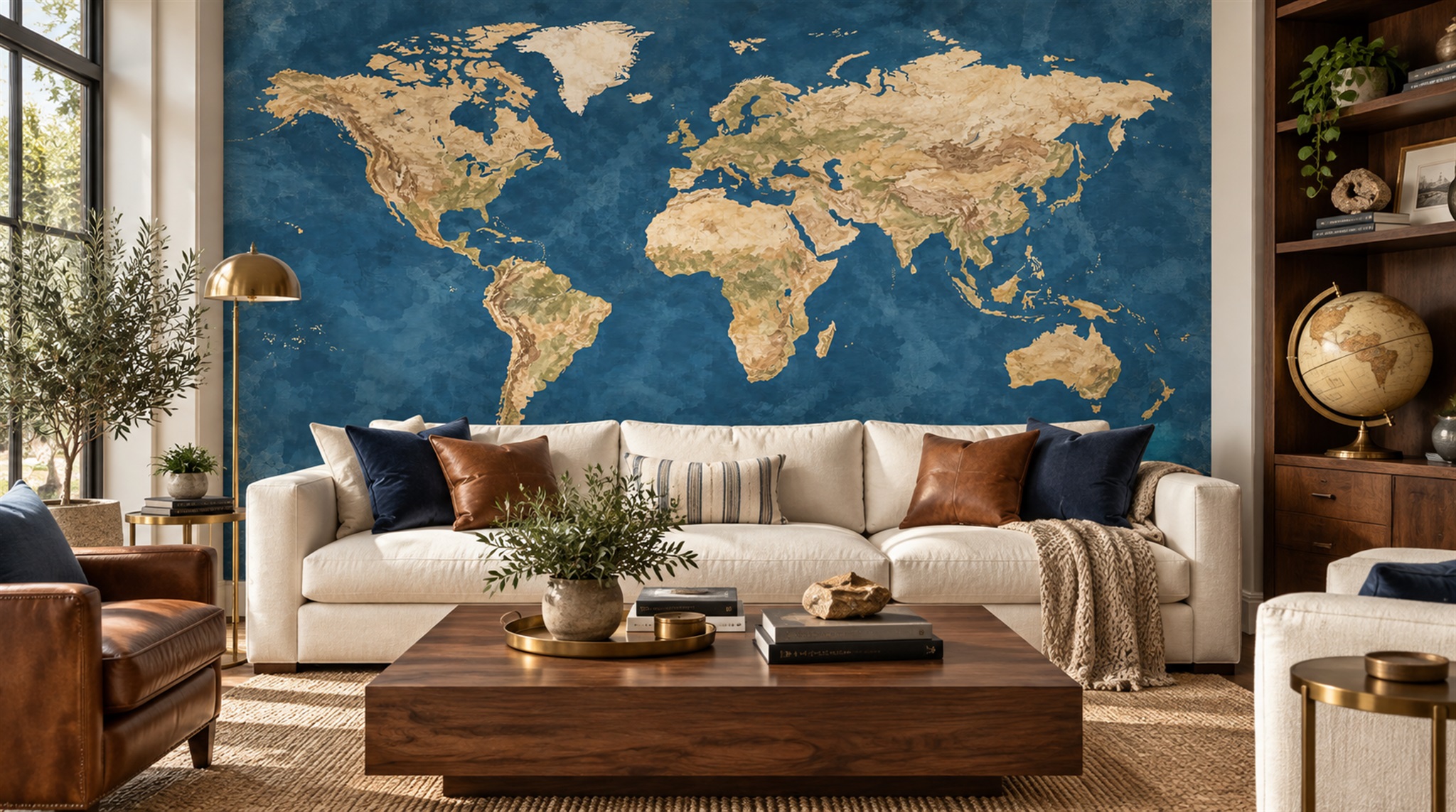 Red And Navy Decorative Patterning Map Wallpaper Mural Accent-wall-wallpaper-murals, Peel-and-stick Finish