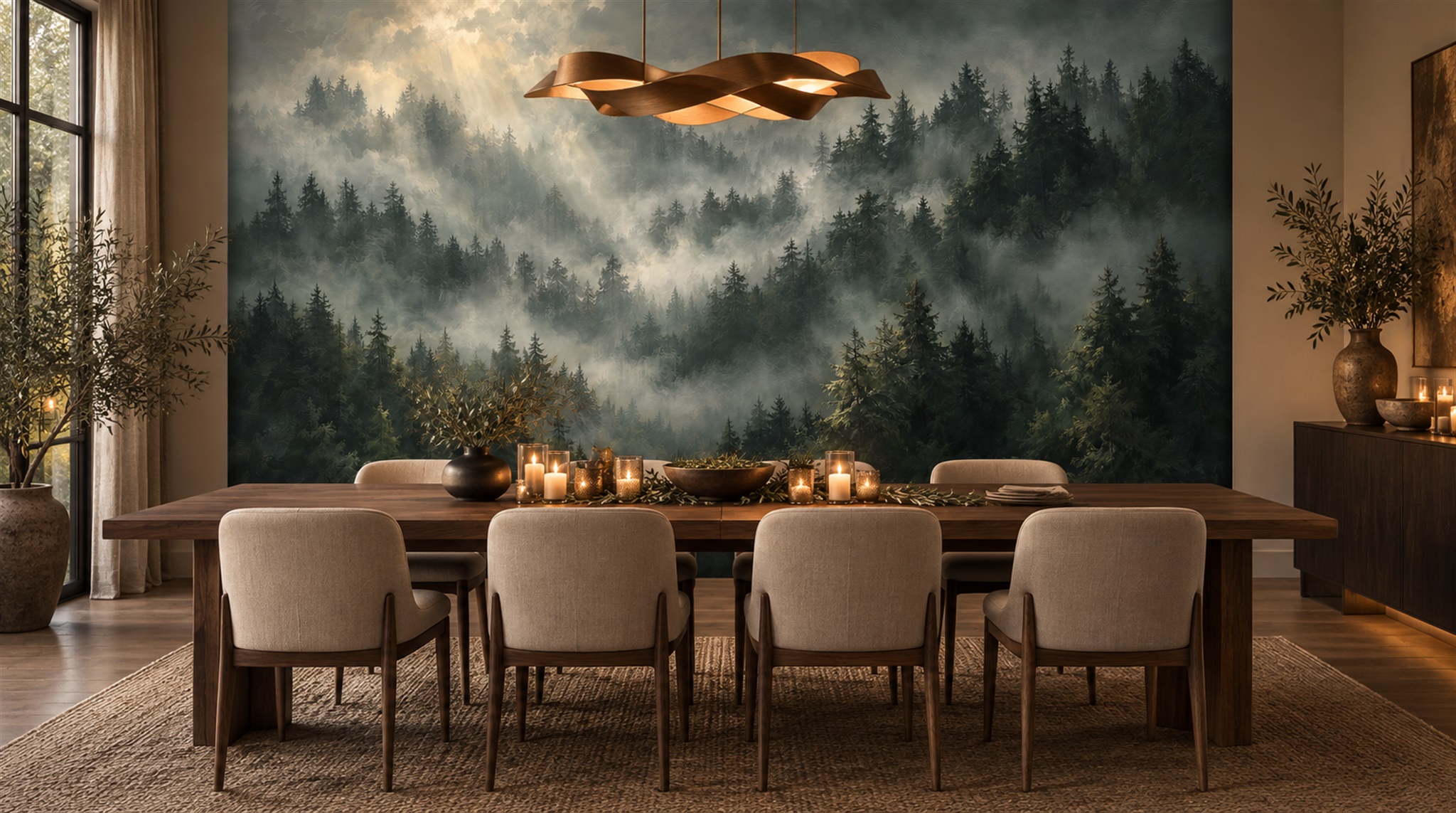 Grey And Red Woodland Trees Wallpaper Mural Bedroom-wallpaper-murals, Peel-and-stick Finish