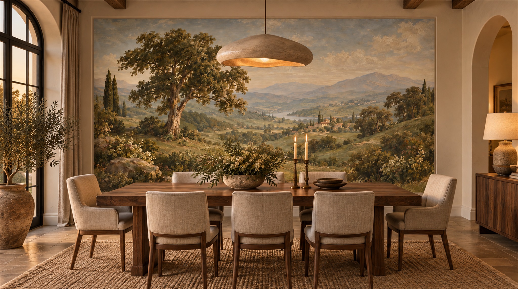 Red And Olive A Painterly Scenic View Decorative Wallpaper Bedroom-wallpaper-murals, Peel-and-stick Finish
