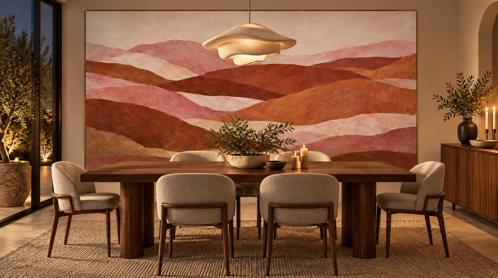 Red And Neutral Decorative Patterning Organic Wallpaper Mural Bedroom-wallpaper-murals, Peel-and-stick Finish