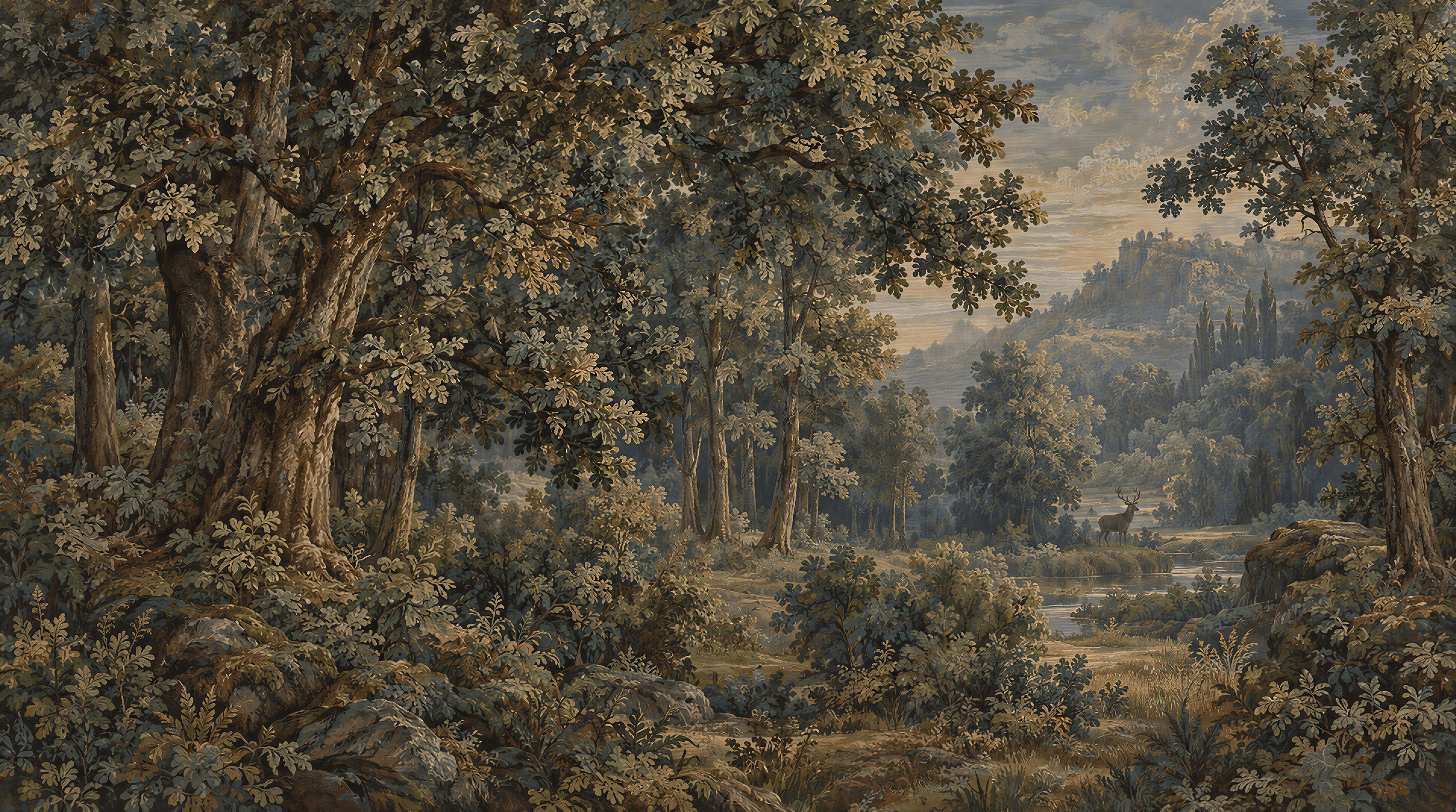 Red And Neutral Woodland Trees Wallpaper Mural, Peel-and-stick Finish
