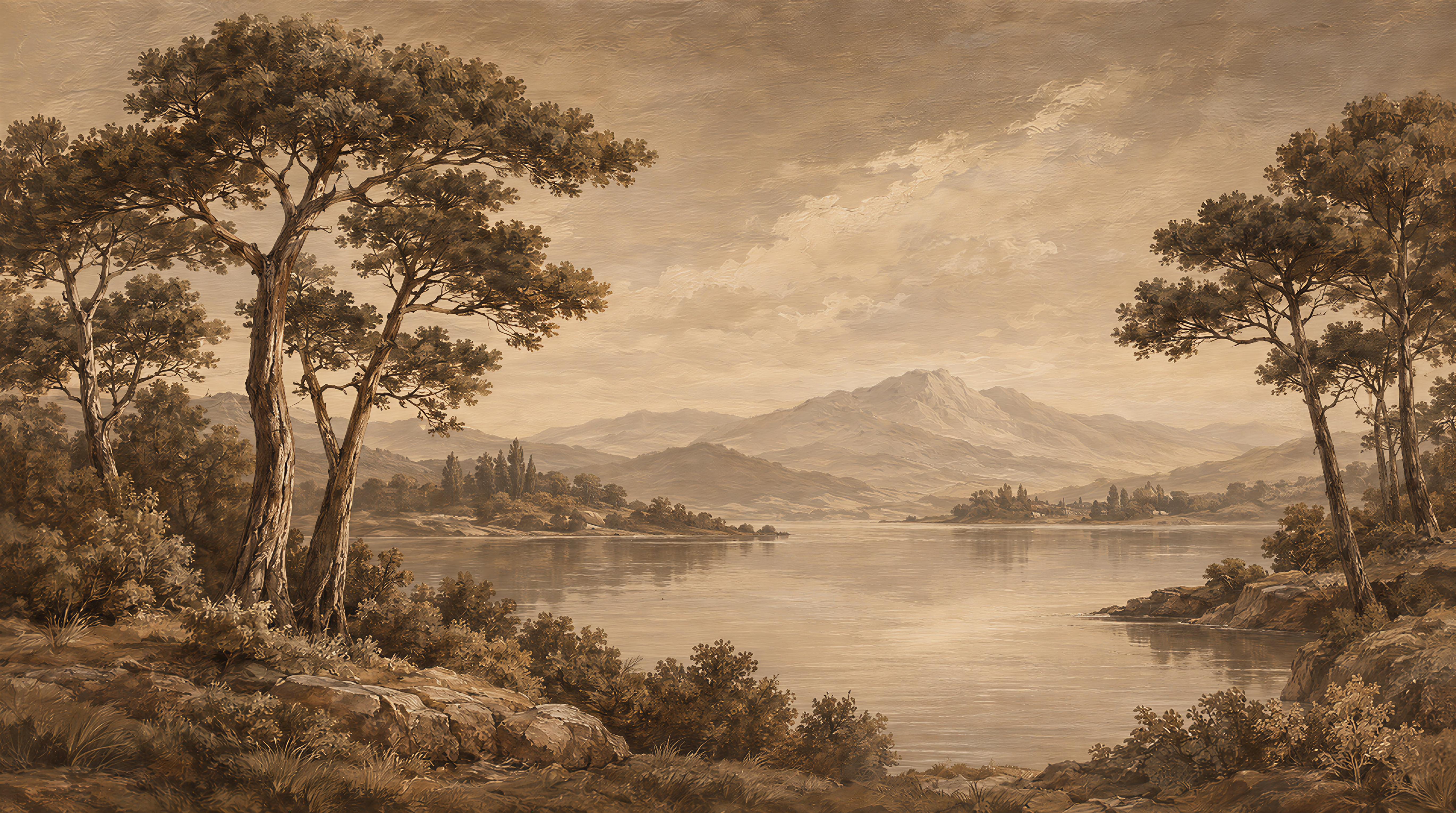 Red And Neutral A Painterly Scenic View Textured Wallpaper, Peel-and-stick Finish