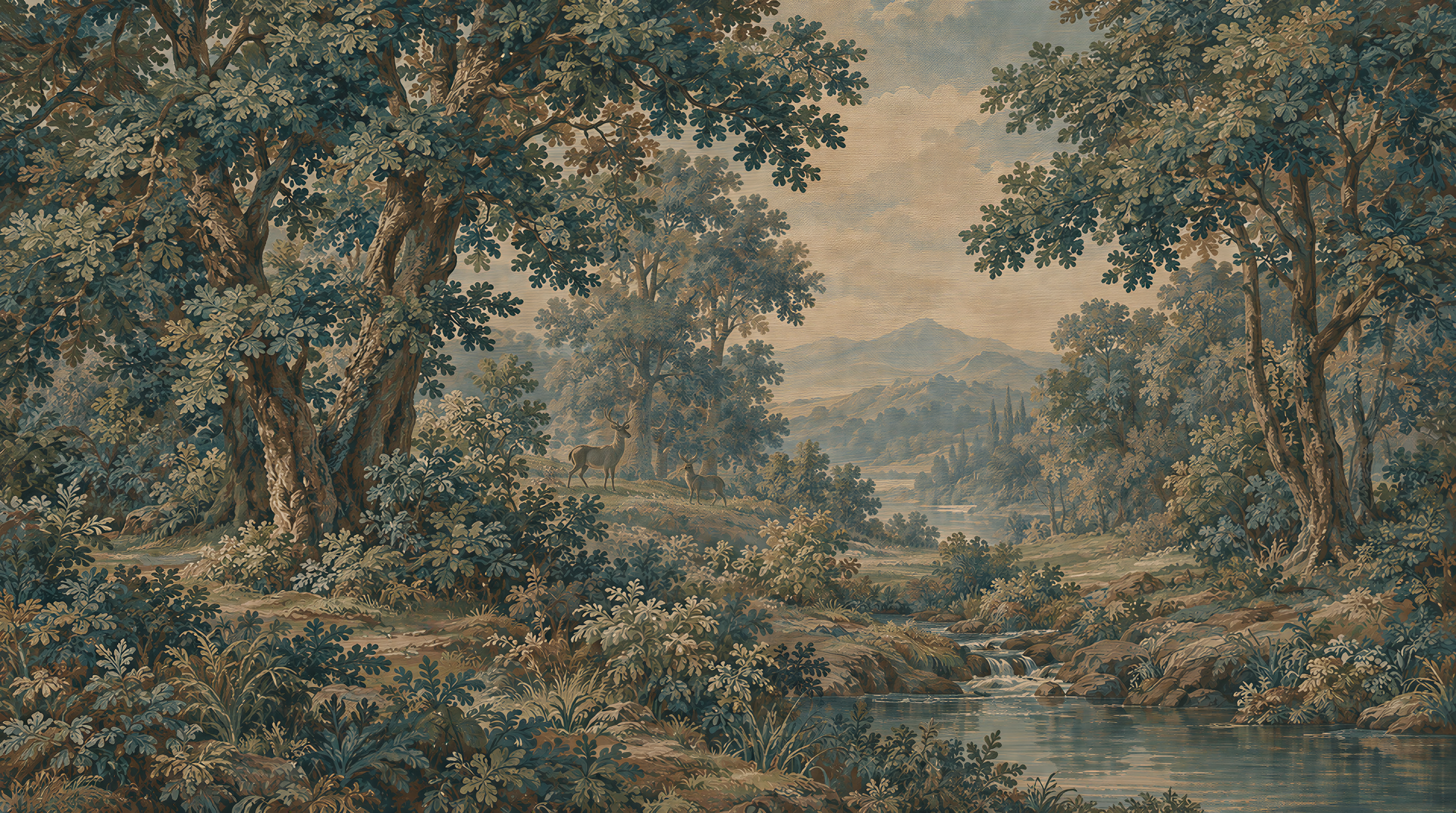 Red And Teal A Painterly Scenic View Wallpaper Mural, Peel-and-stick Finish