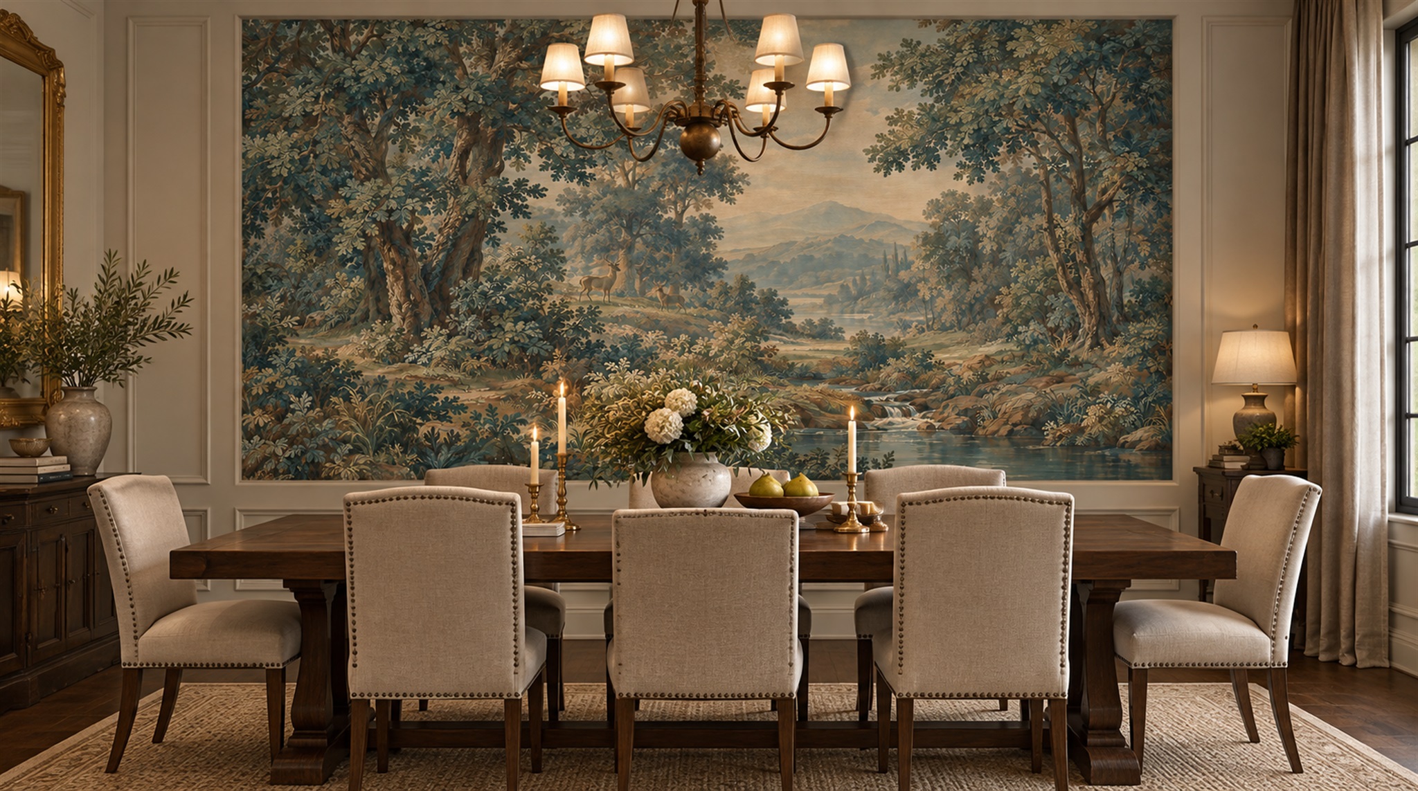 Red And Teal A Painterly Scenic View Wallpaper Mural Bedroom-wallpaper-murals, Peel-and-stick Finish