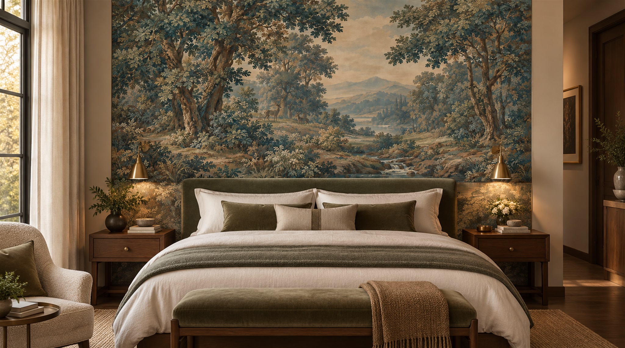 Red And Teal A Painterly Scenic View Wallpaper Mural, Peel-and-stick Finish
