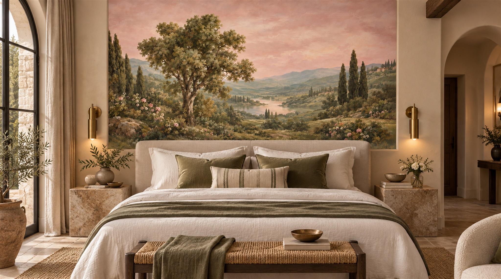 Red And Pink A Painterly Scenic View Wallpaper Mural, Peel-and-stick Finish