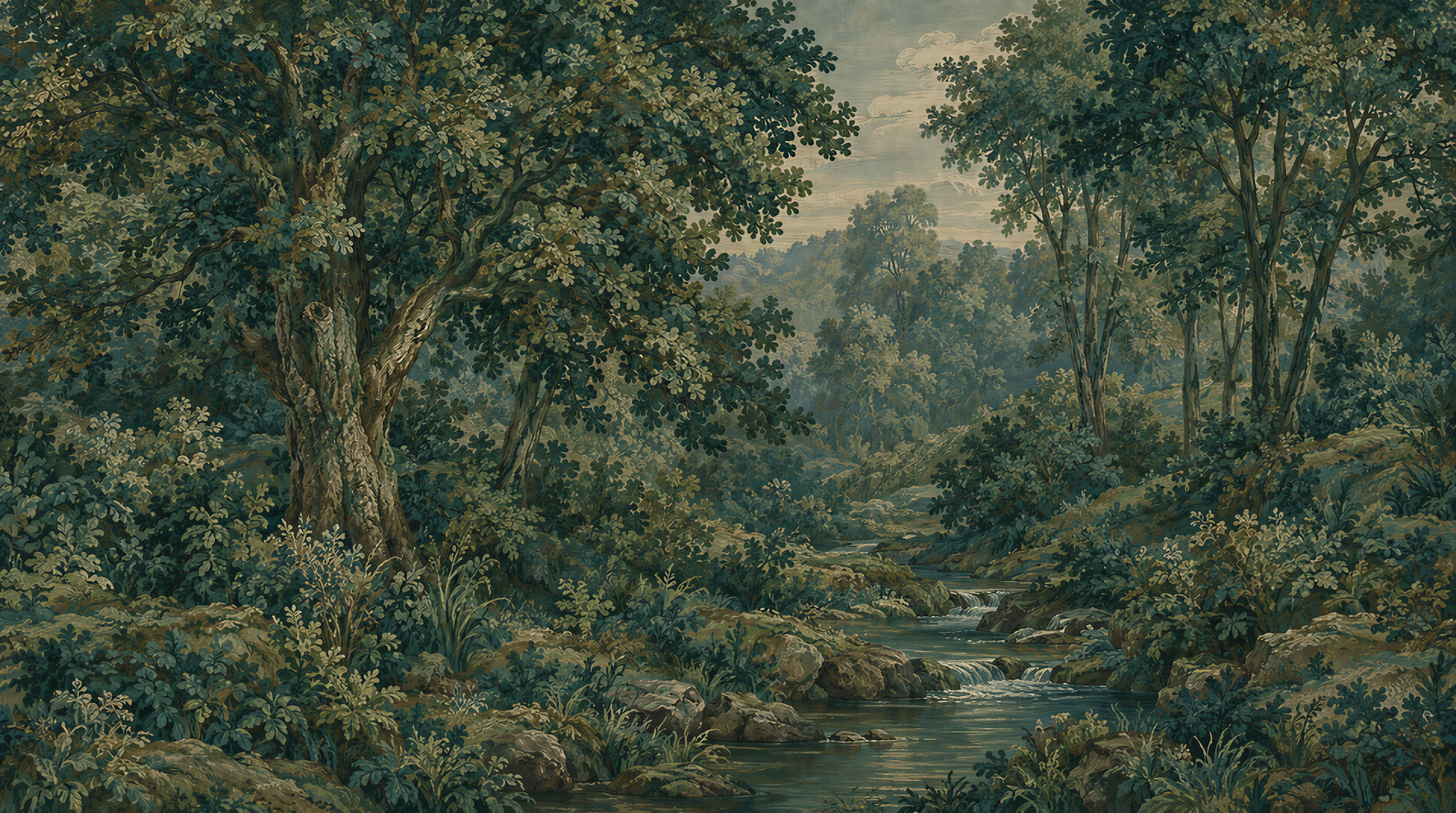 Red And Teal Woodland Trees Wallpaper Mural, Peel-and-stick Finish