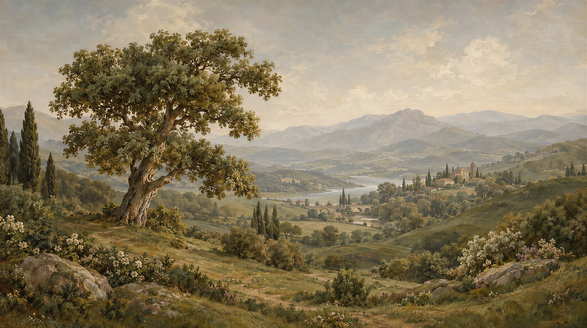 Golden Olive Hills Countryside Wallpaper Mural — Wallpaper Mural Design, Peel-and-stick Finish