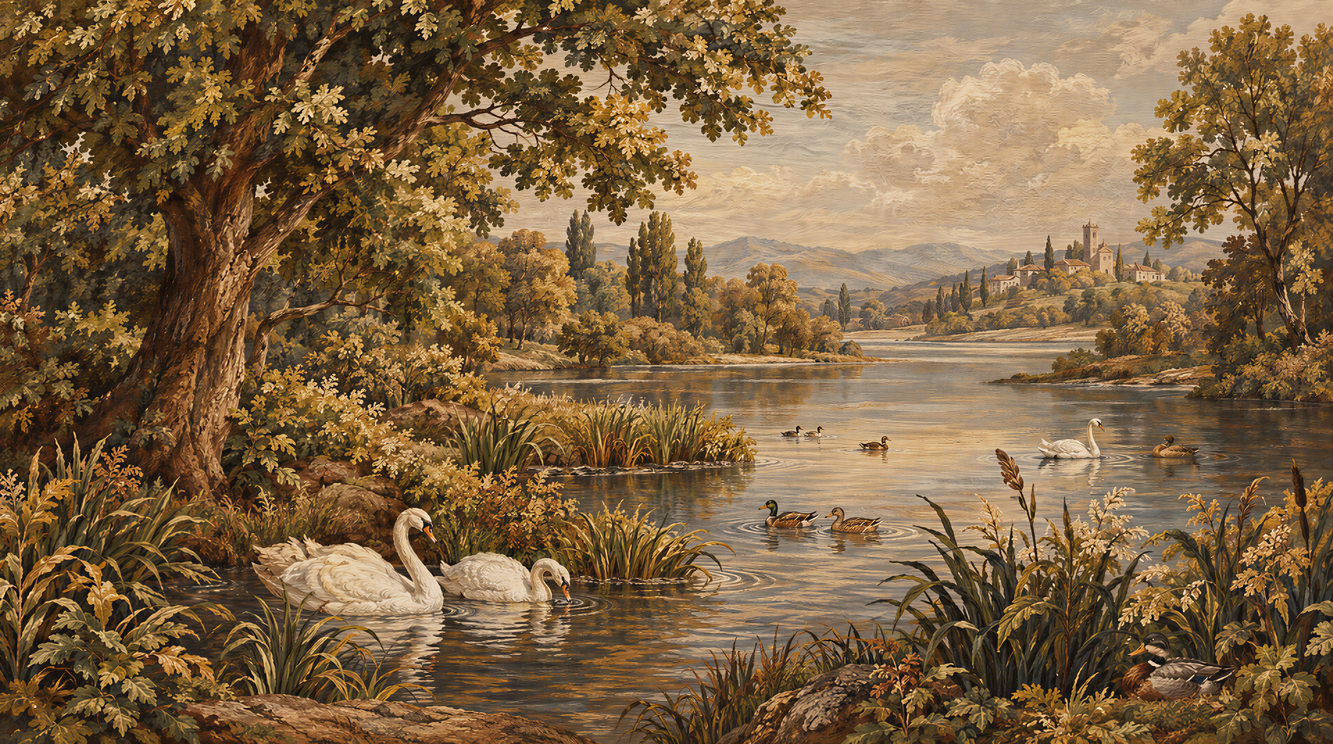 Brown And Red A Painterly Scenic View, Peel-and-stick Finish