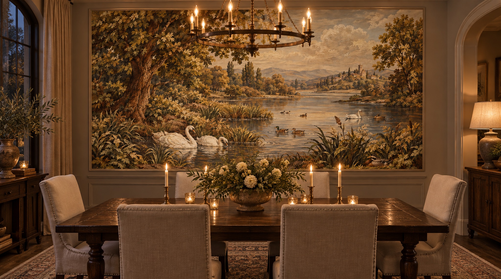 Brown And Red A Painterly Scenic View Bedroom-wallpaper-murals, Peel-and-stick Finish