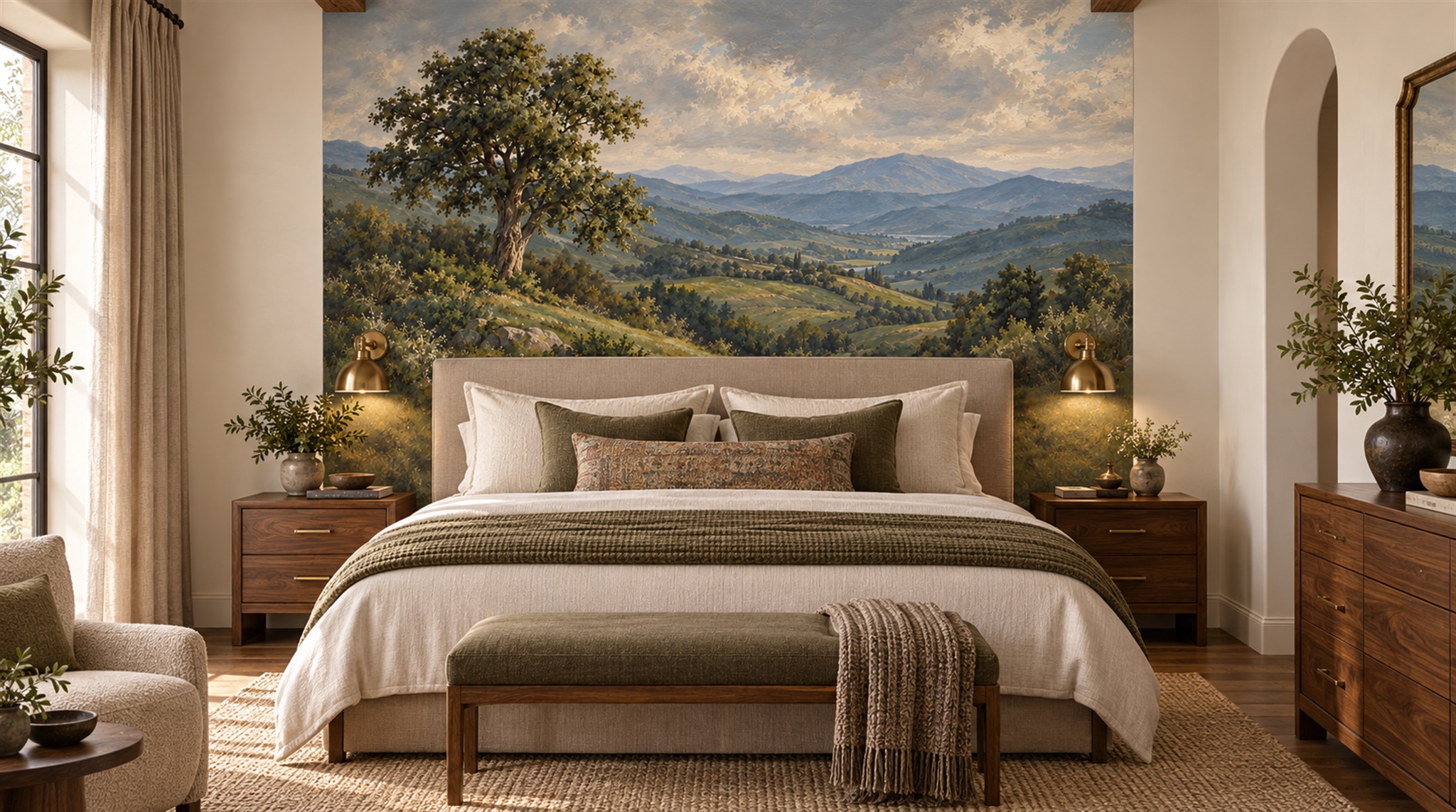 Red And Blue A Painterly Scenic View Textured Wallpaper, Peel-and-stick Finish