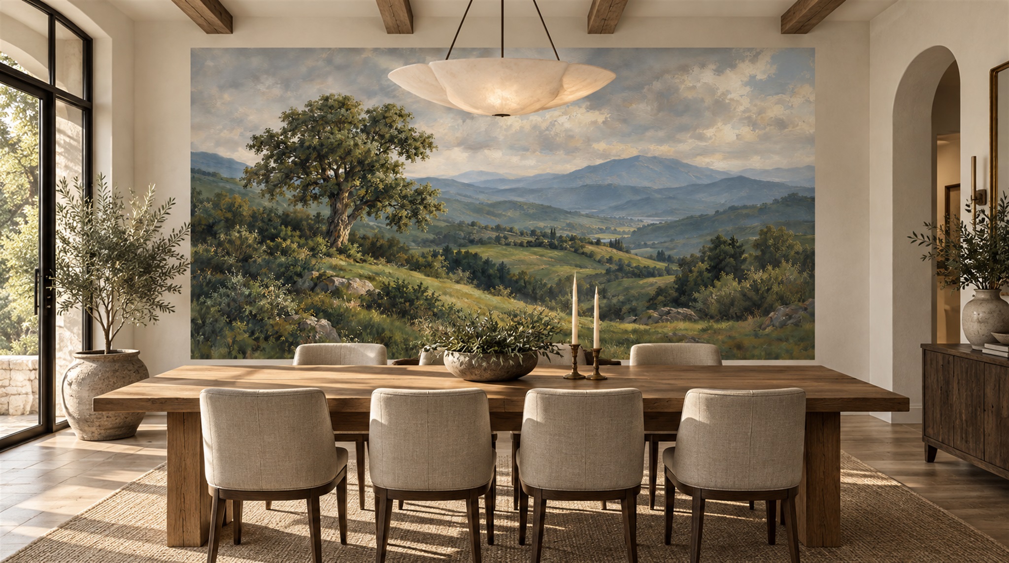 Red And Blue A Painterly Scenic View Textured Wallpaper Bedroom-wallpaper-murals, Peel-and-stick Finish