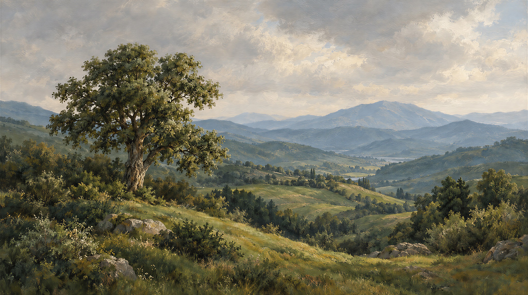 Green Hills And Blue Mountains Wallpaper Mural — Wallpaper Mural Design, Peel-and-stick Finish