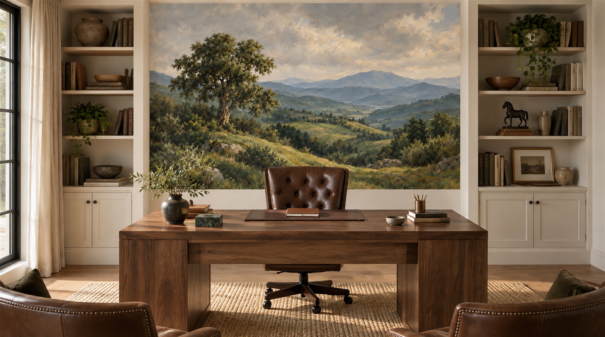 Red And Blue A Painterly Scenic View Textured Wallpaper Feature-wall-wallpaper-murals, Peel-and-stick Finish