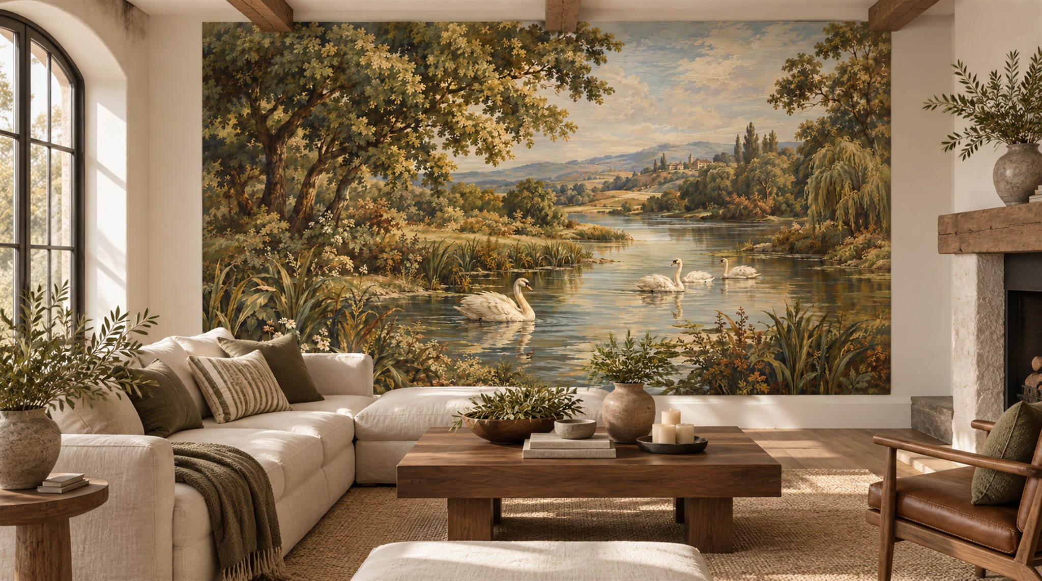 Red And Green Decorative Patterning Wallpaper Mural Office-wallpaper-murals, Shown In A Home Office, Peel-and-stick Finish