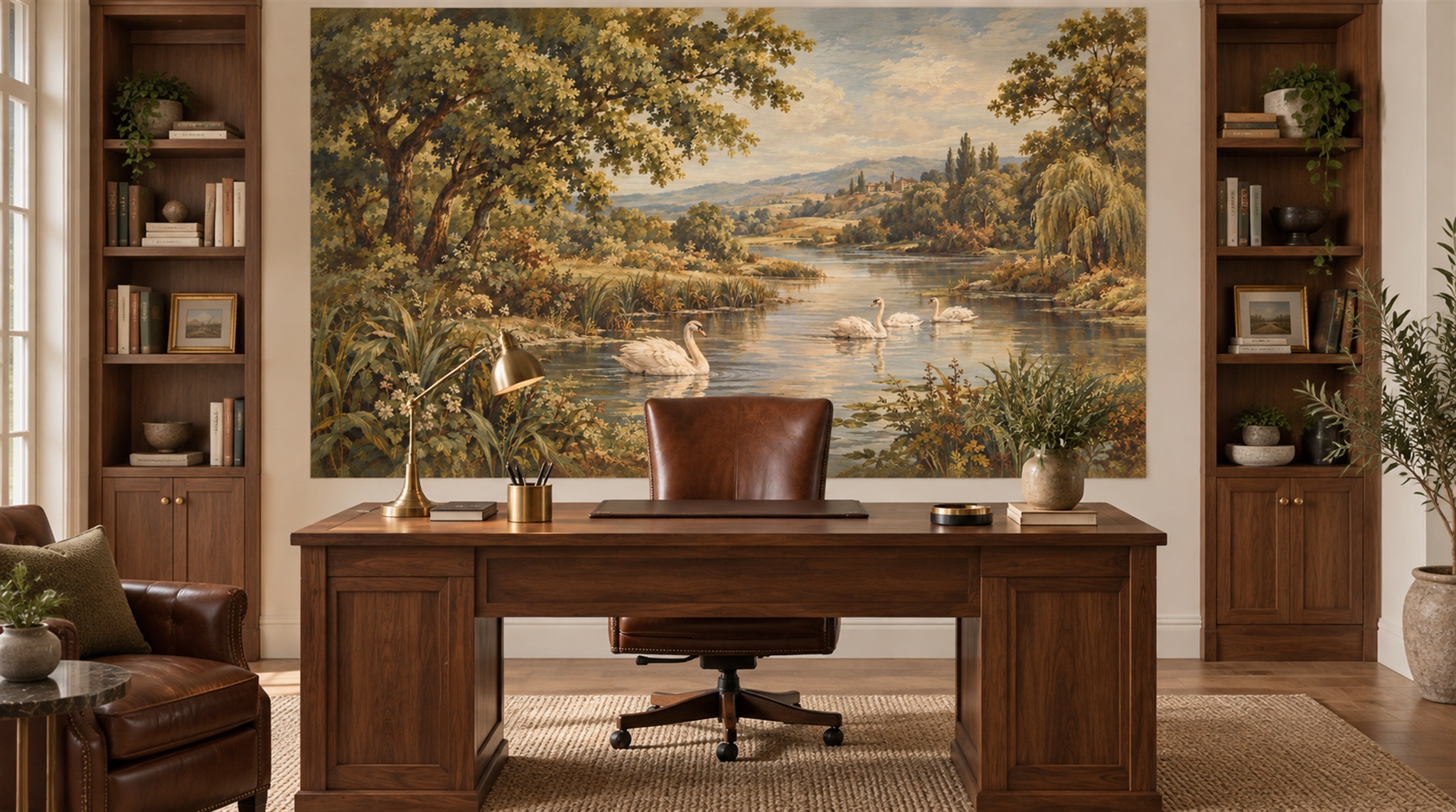 Red And Green Decorative Patterning Wallpaper Mural Living-room-wallpaper-murals, Shown In A Living Room, Peel-and-stick Finish