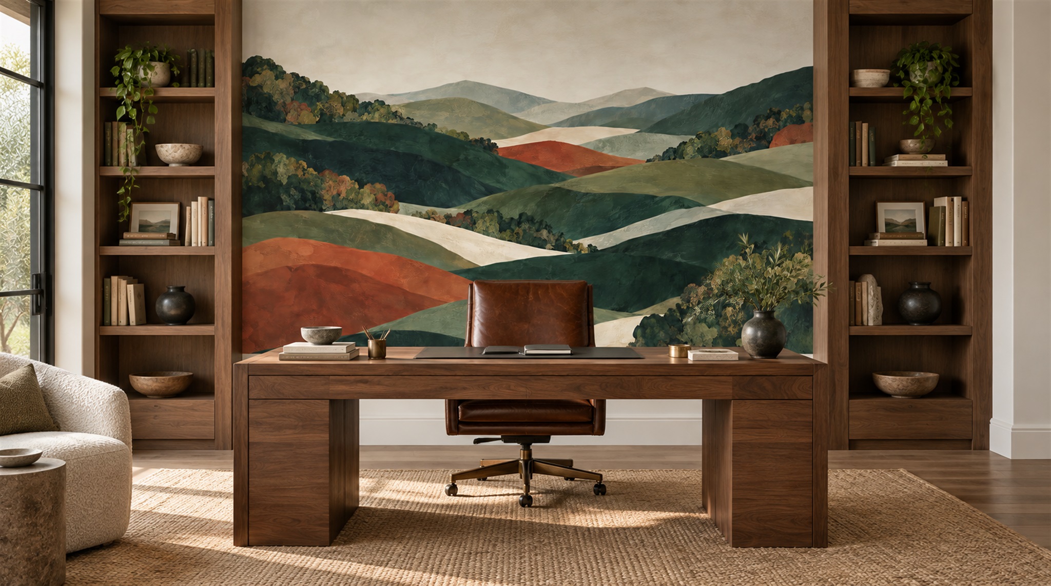 Red And Neutral Decorative Patterning Atmospheric Wallpaper Mural Living-room-wallpaper-murals, Peel-and-stick Finish