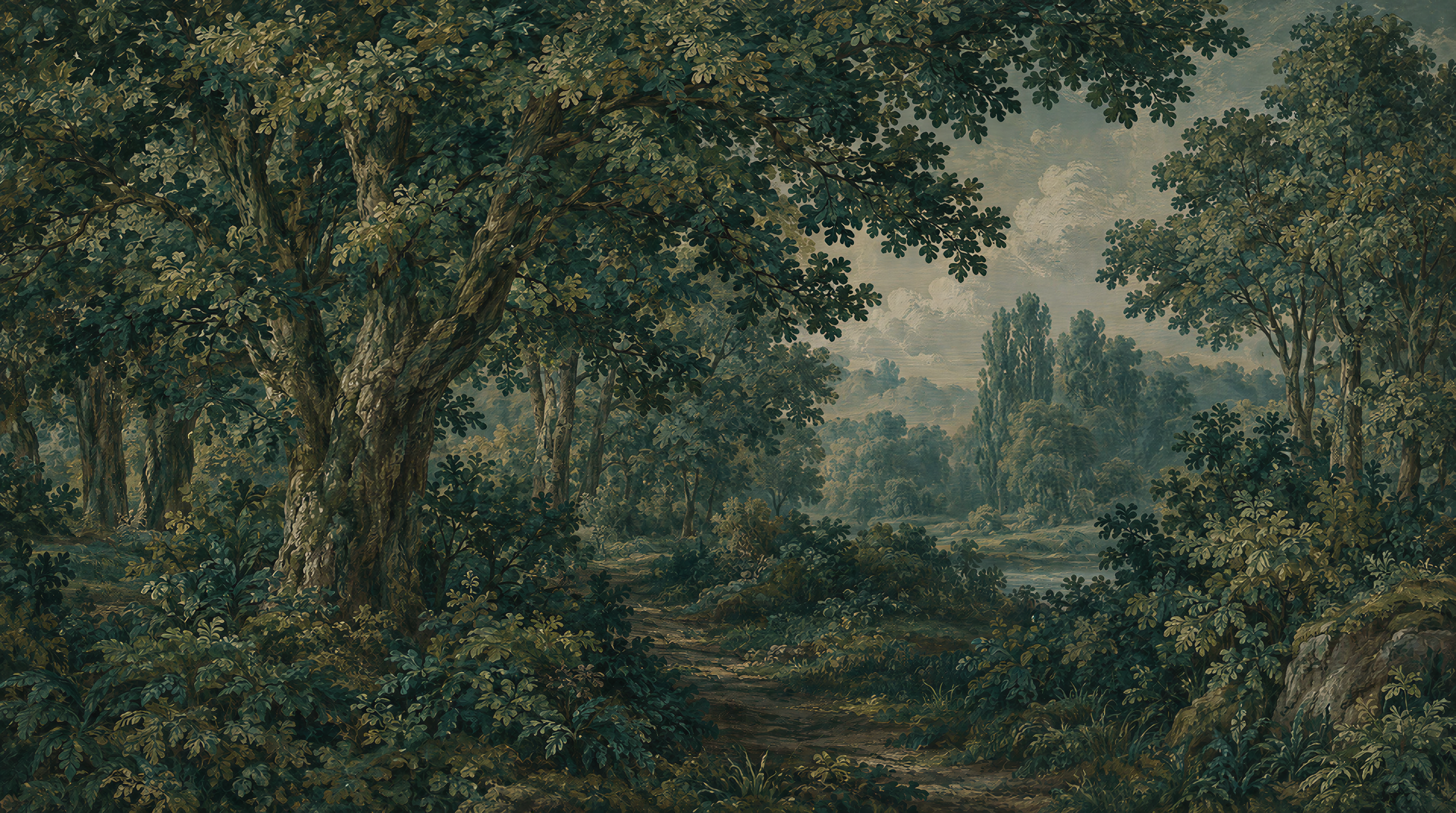 Red And Teal Woodland Trees Forest Wallpaper Mural, Peel-and-stick Finish