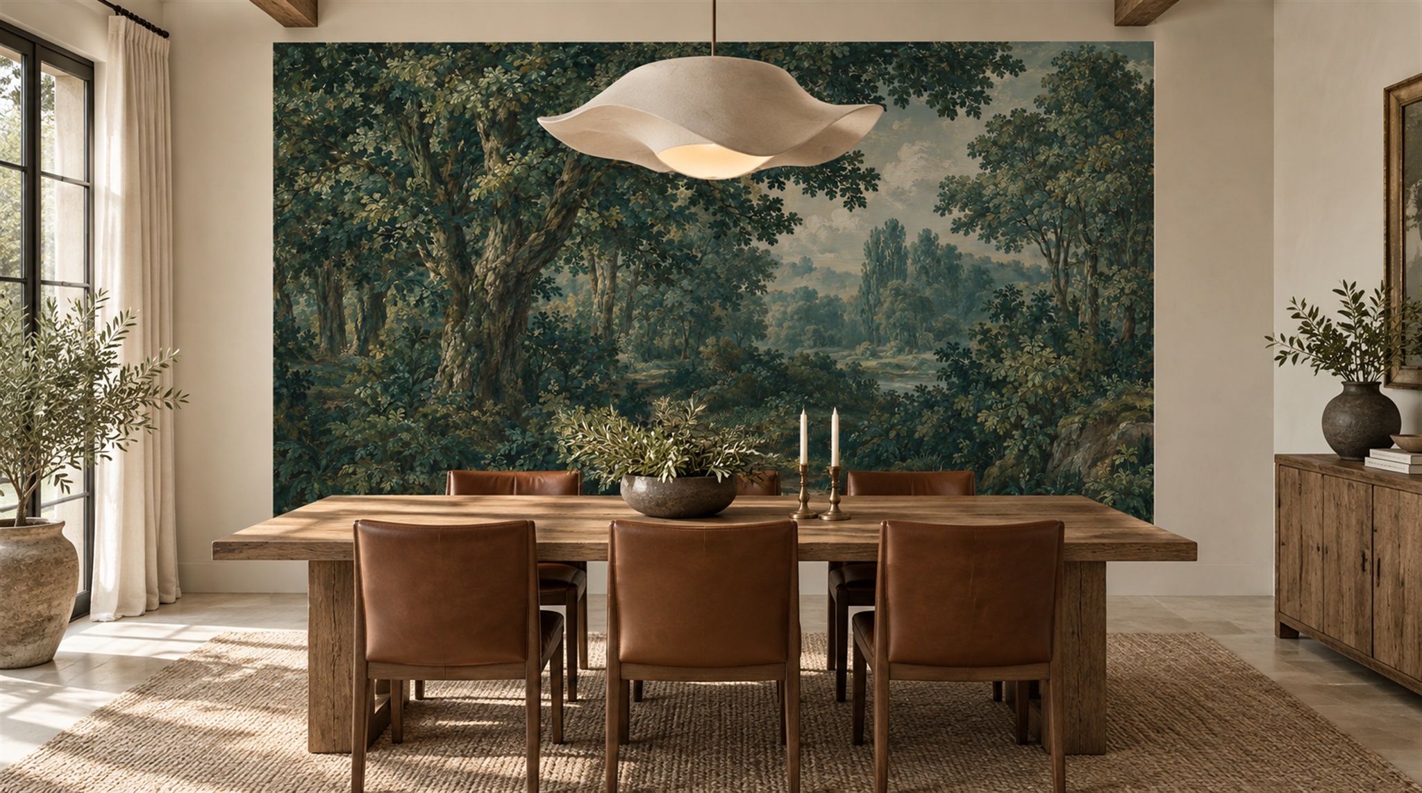 Red And Teal Woodland Trees Forest Wallpaper Mural Bedroom-wallpaper-murals, Peel-and-stick Finish