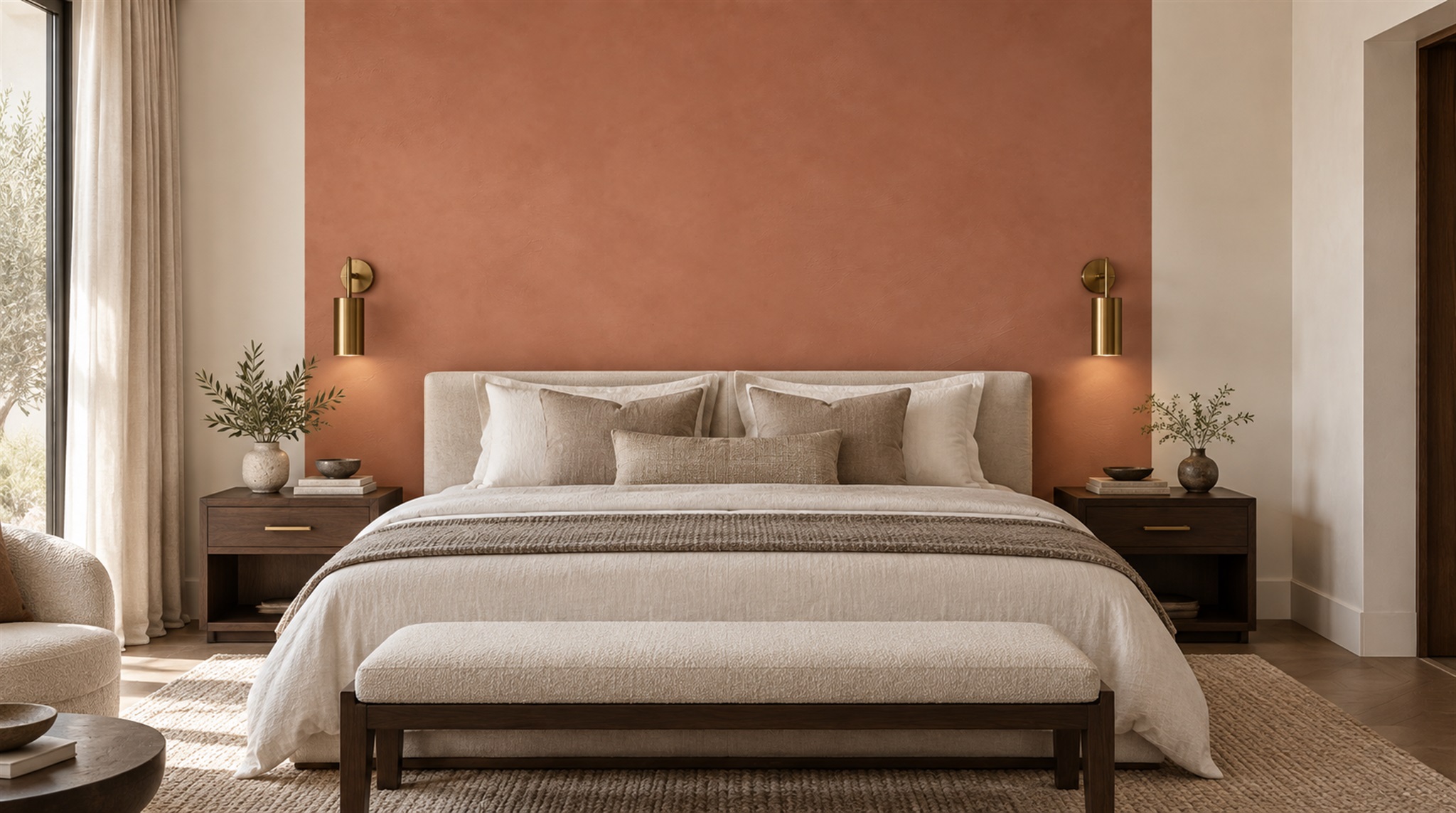 Red And Neutral Decorative Patterning Wallpaper Mural Layered Accent-wall-wallpaper-murals, Peel-and-stick Finish
