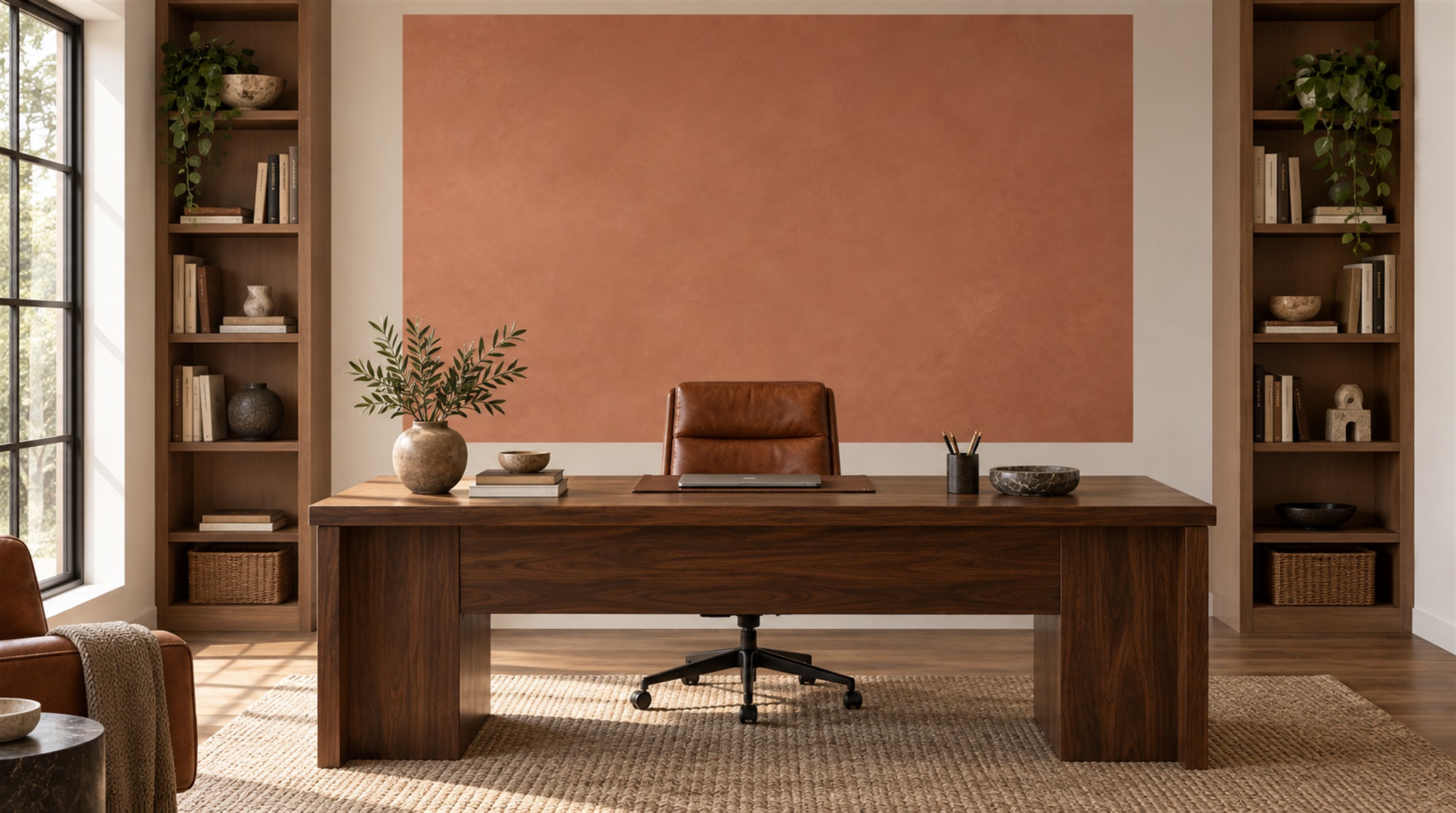 Red And Neutral Decorative Patterning Wallpaper Mural Layered Living-room-wallpaper-murals, Peel-and-stick Finish