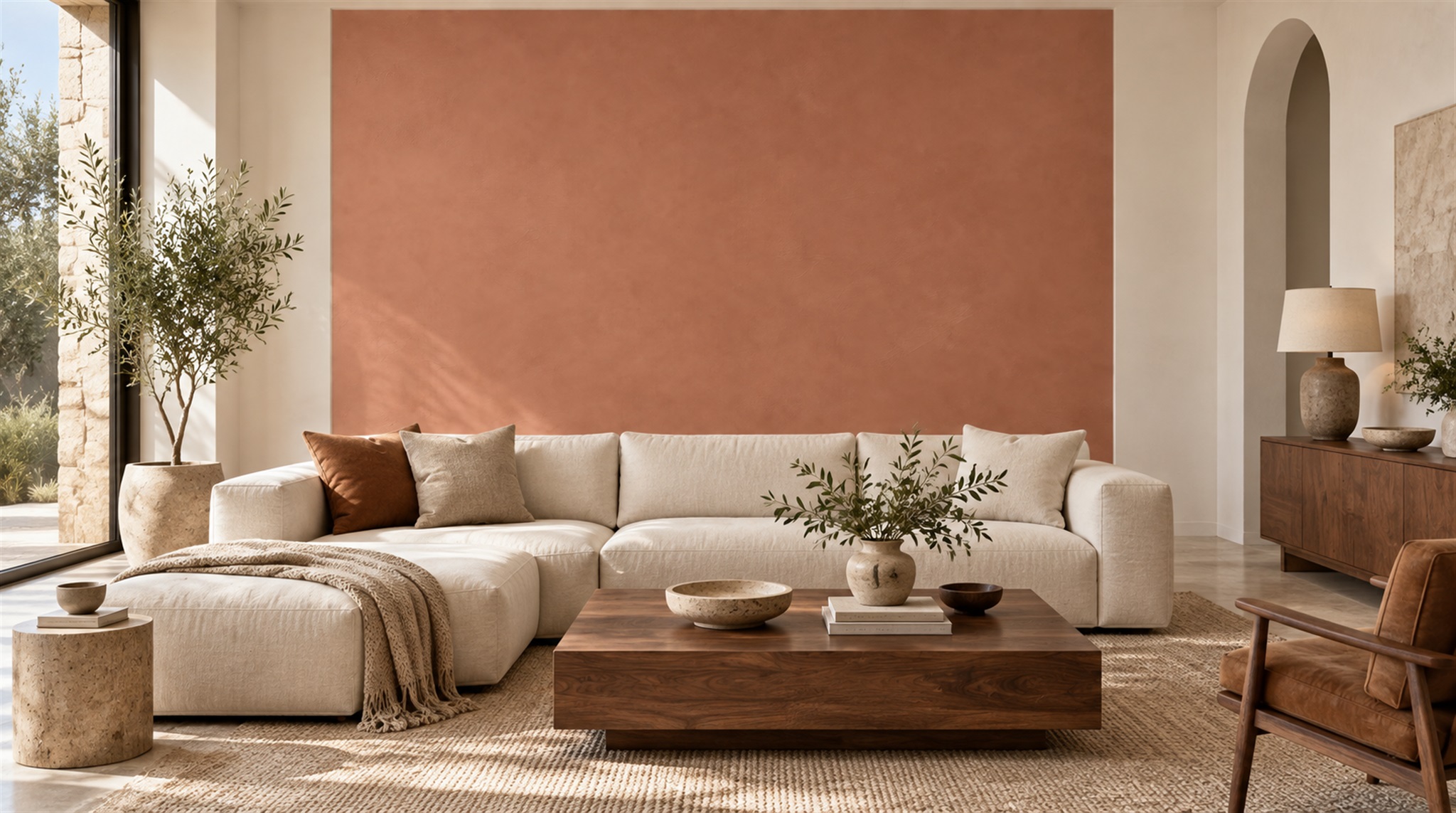 Red And Neutral Decorative Patterning Wallpaper Mural Layered Office-wallpaper-murals, Shown In A Home Office, Peel-and-stick Finish