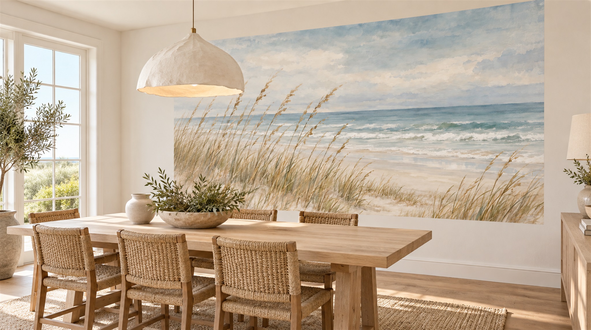 Red And Blue A Coastal Scene Wallpaper Mural Bedroom-wallpaper-murals, Peel-and-stick Finish