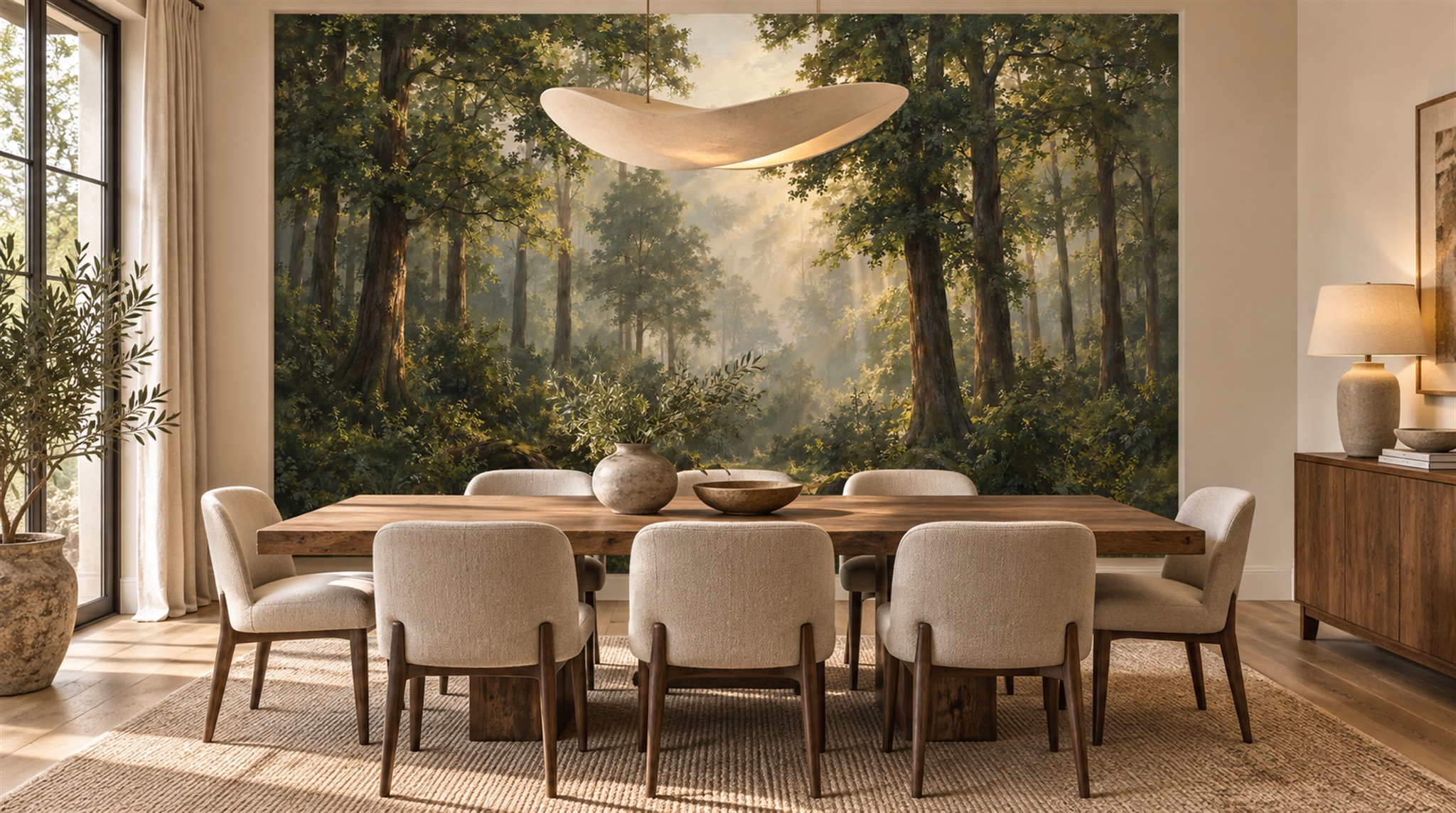 Red And Green Woodland Trees Decorative Wallpaper Mural Bedroom-wallpaper-murals, Peel-and-stick Finish