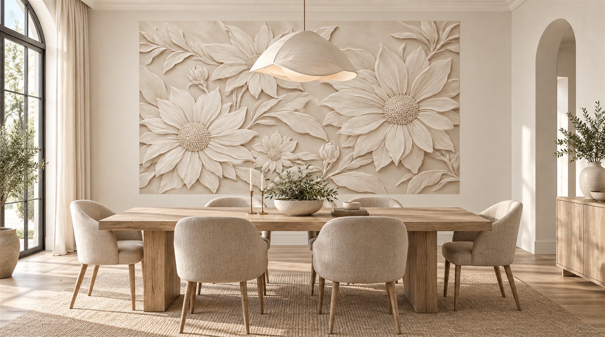Ivory And Red Decorative Patterning Organic Wallpaper Mural Bedroom-wallpaper-murals, Peel-and-stick Finish
