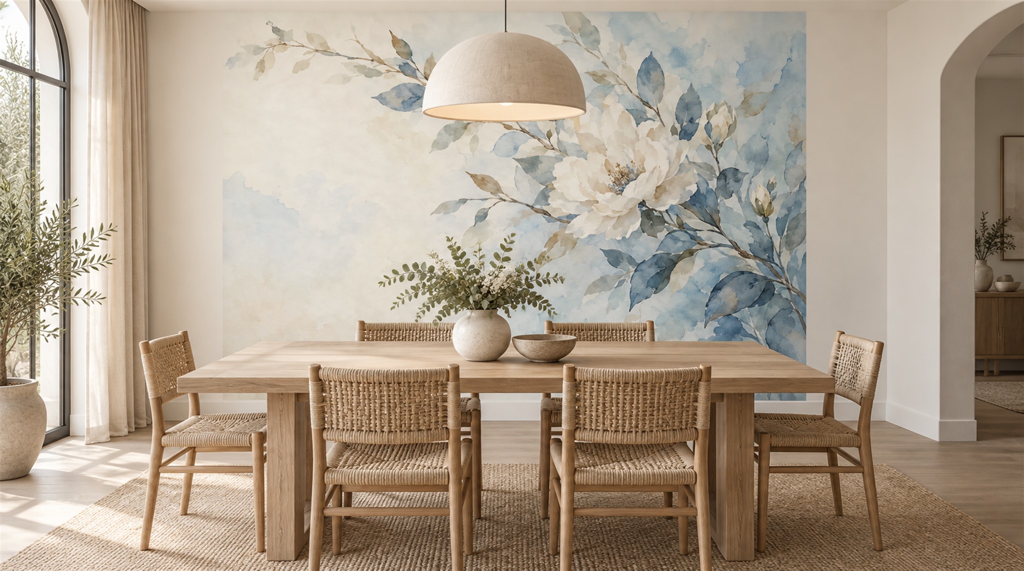 Ivory And Red Leaf Patterning Wallpaper Mural Bedroom-wallpaper-murals, Peel-and-stick Finish