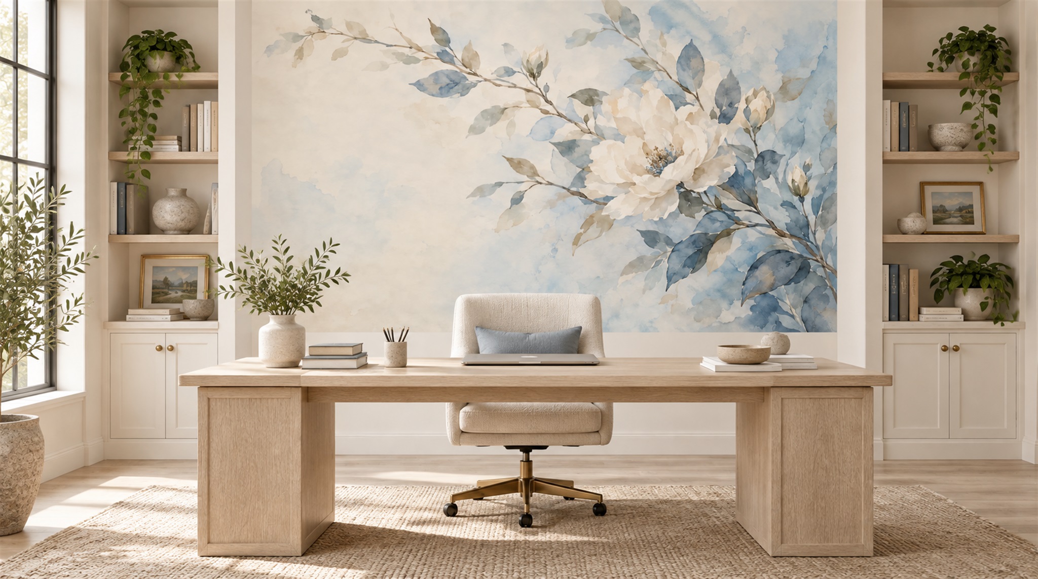 Ivory And Red Leaf Patterning Wallpaper Mural Living-room-wallpaper-murals, Shown In A Living Room, Peel-and-stick Finish