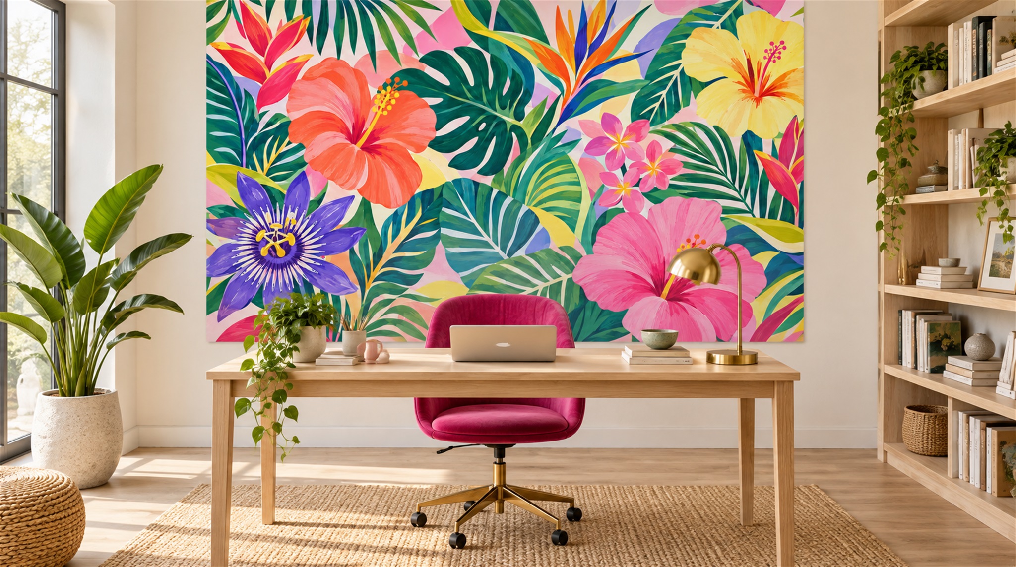 Red And Neutral Decorative Patterning Wallpaper Mural Layered Textured Living-room-wallpaper-murals, Shown In A Living Room, Peel-and-stick Finish