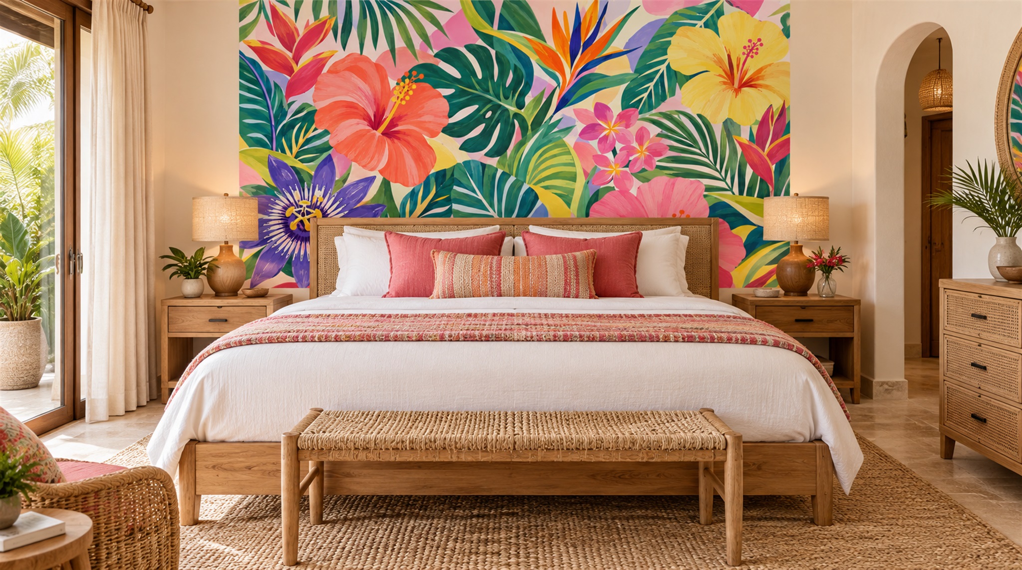 Red And Neutral Decorative Patterning Wallpaper Mural Layered Textured Feature-wall-wallpaper-murals, Peel-and-stick Finish