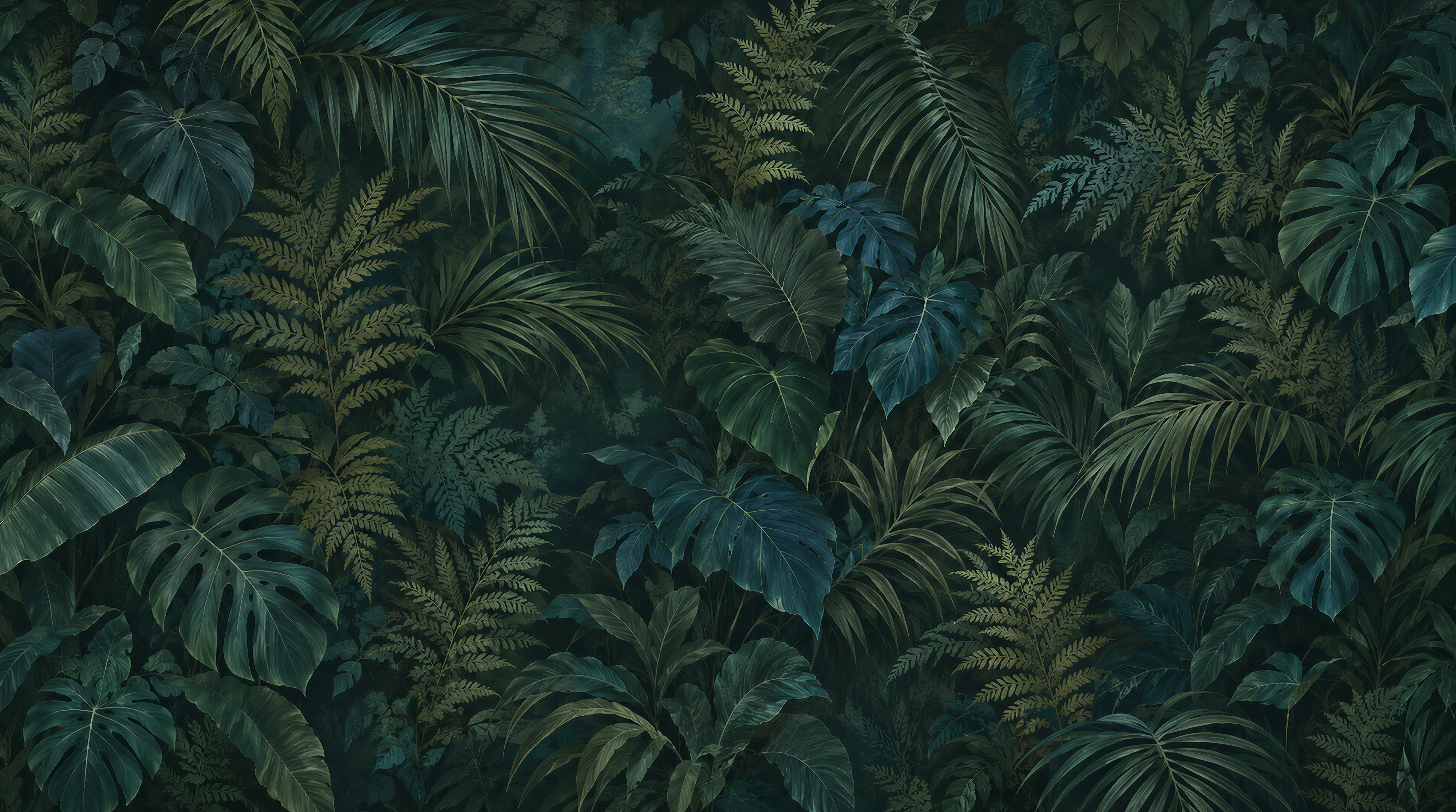 Red And Navy Palm Leaves Wallpaper Mural, Peel-and-stick Finish