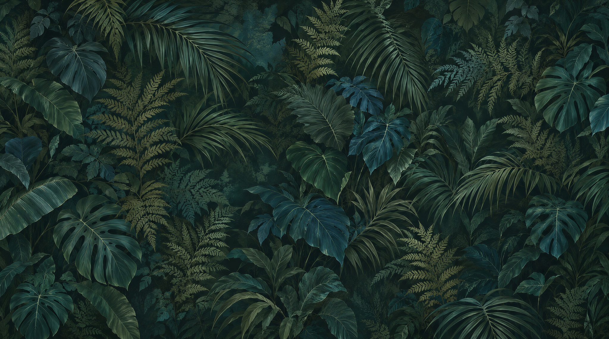 Red And Navy Palm Leaves Wallpaper Mural, Peel-and-stick Finish