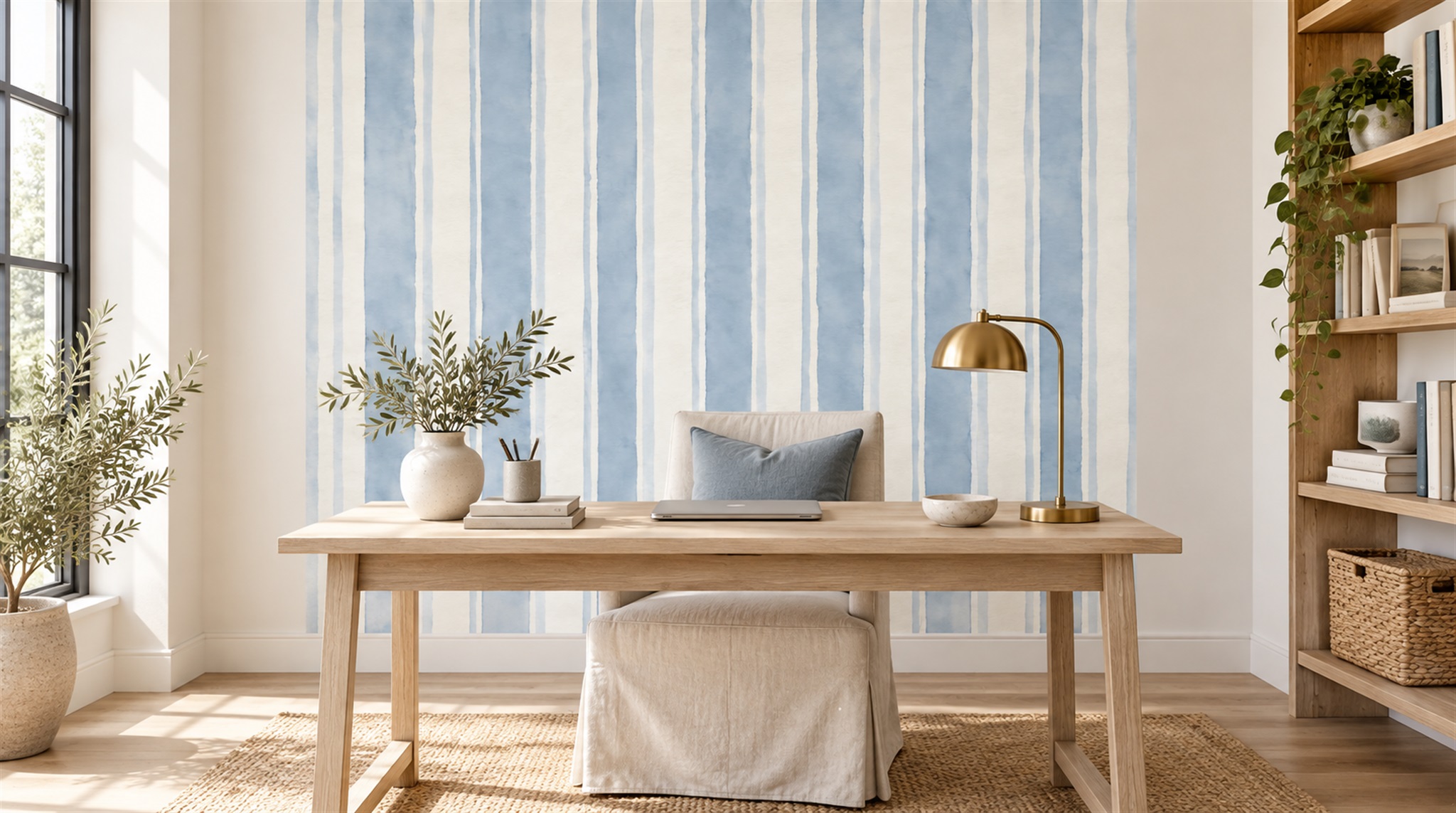 Red And Blue Striped Geometry Wallpaper Mural Living-room-wallpaper-murals, Shown In A Living Room, Peel-and-stick Finish