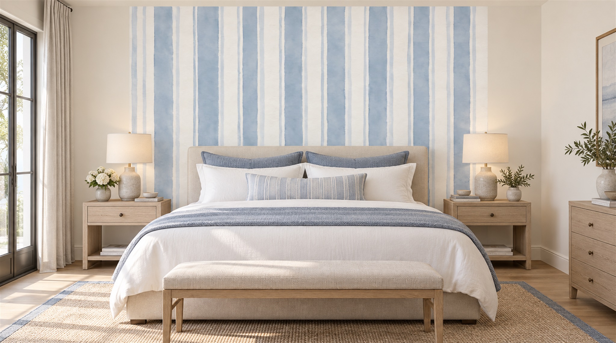Red And Blue Striped Geometry Wallpaper Mural, Peel-and-stick Finish