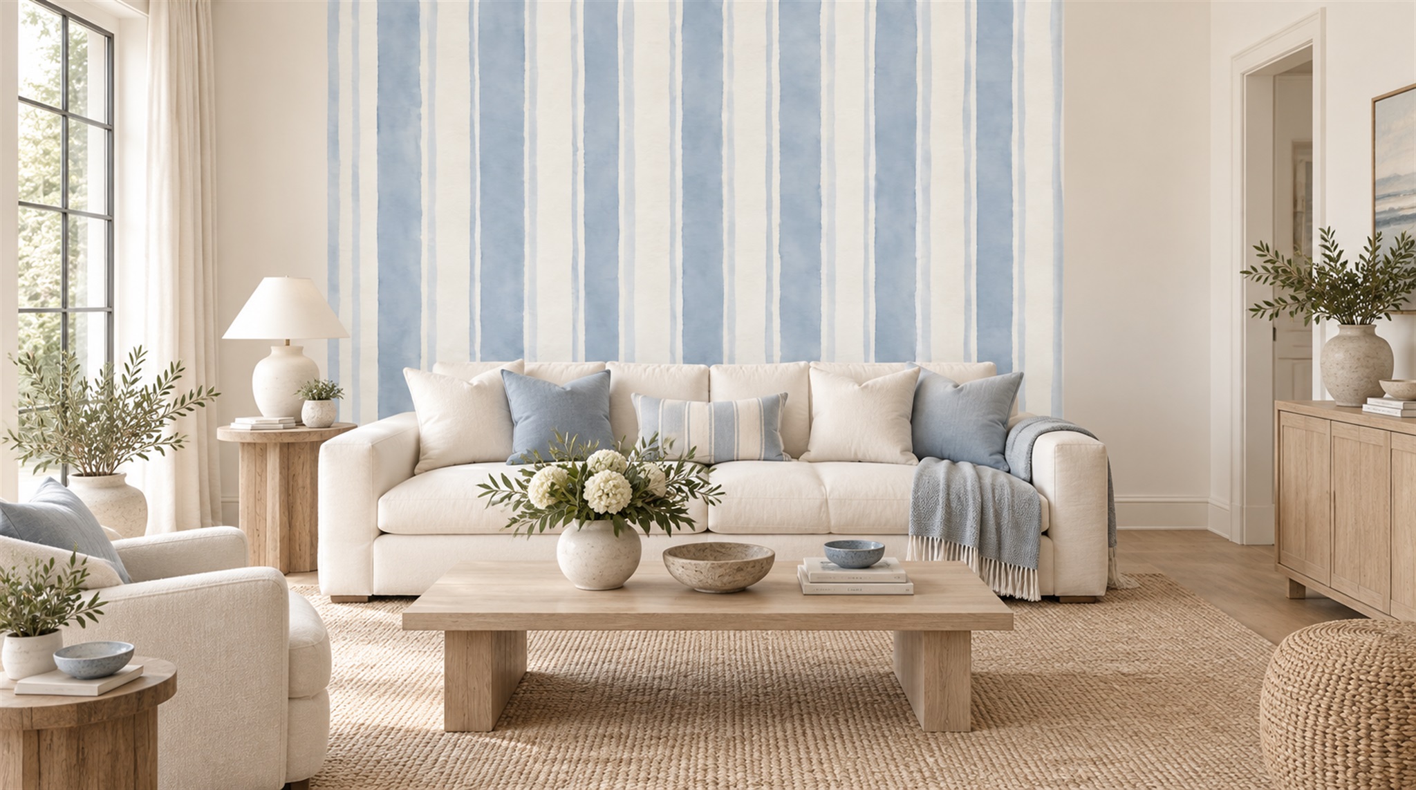 Red And Blue Striped Geometry Wallpaper Mural Office-wallpaper-murals, Shown In A Home Office, Peel-and-stick Finish
