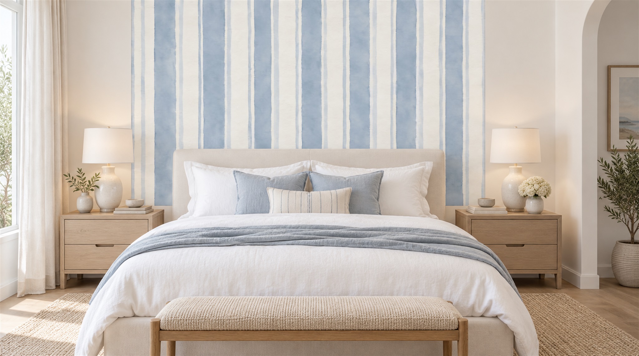 Red And Blue Striped Geometry Wallpaper Mural Office-wallpaper-murals, Shown In A Home Office, Peel-and-stick Finish