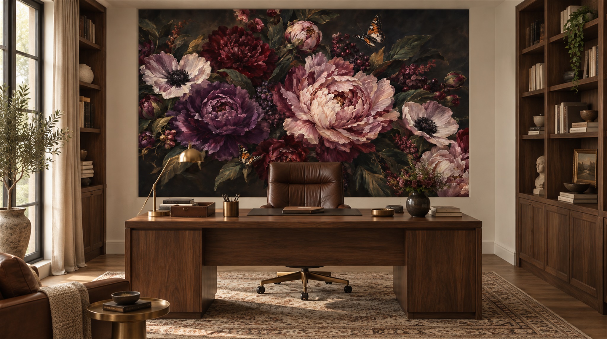 Red And Neutral Decorative Patterning Wallpaper Mural Layered Forms Living-room-wallpaper-murals, Peel-and-stick Finish