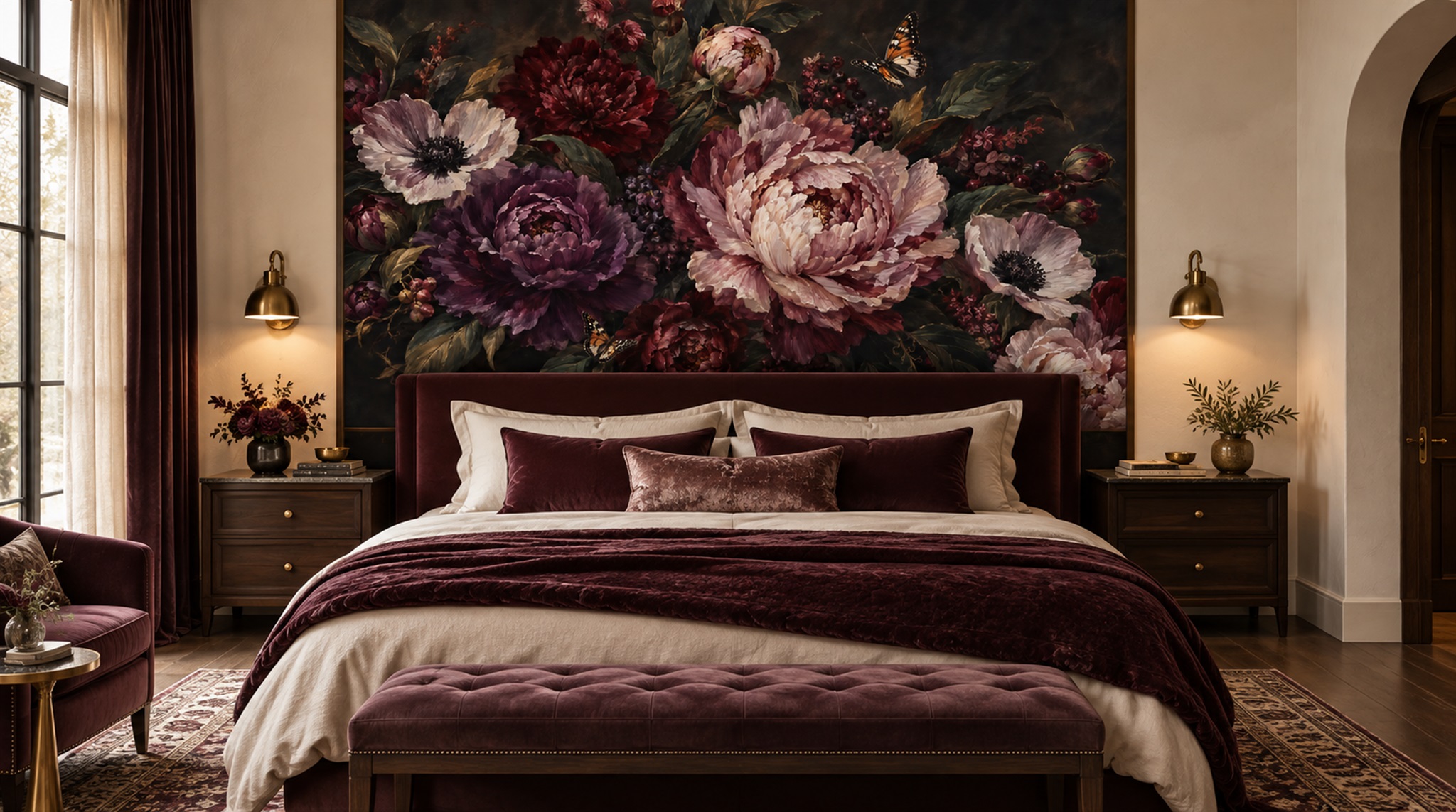 Red And Neutral Decorative Patterning Wallpaper Mural Layered Forms Accent-wall-wallpaper-murals, Peel-and-stick Finish